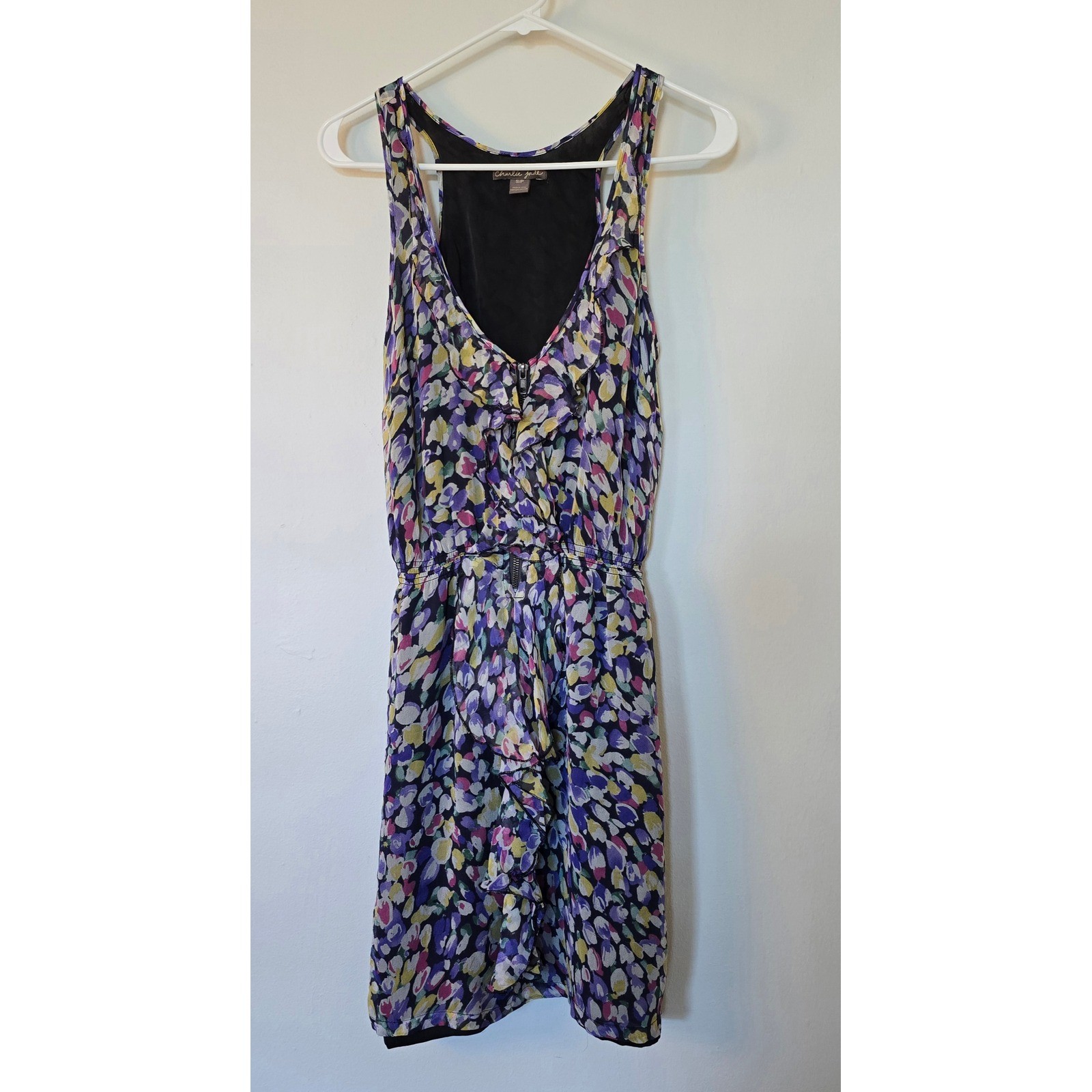 Charlie Jade Dress Silk Sleeveless V Neck Multi Color Womens Small