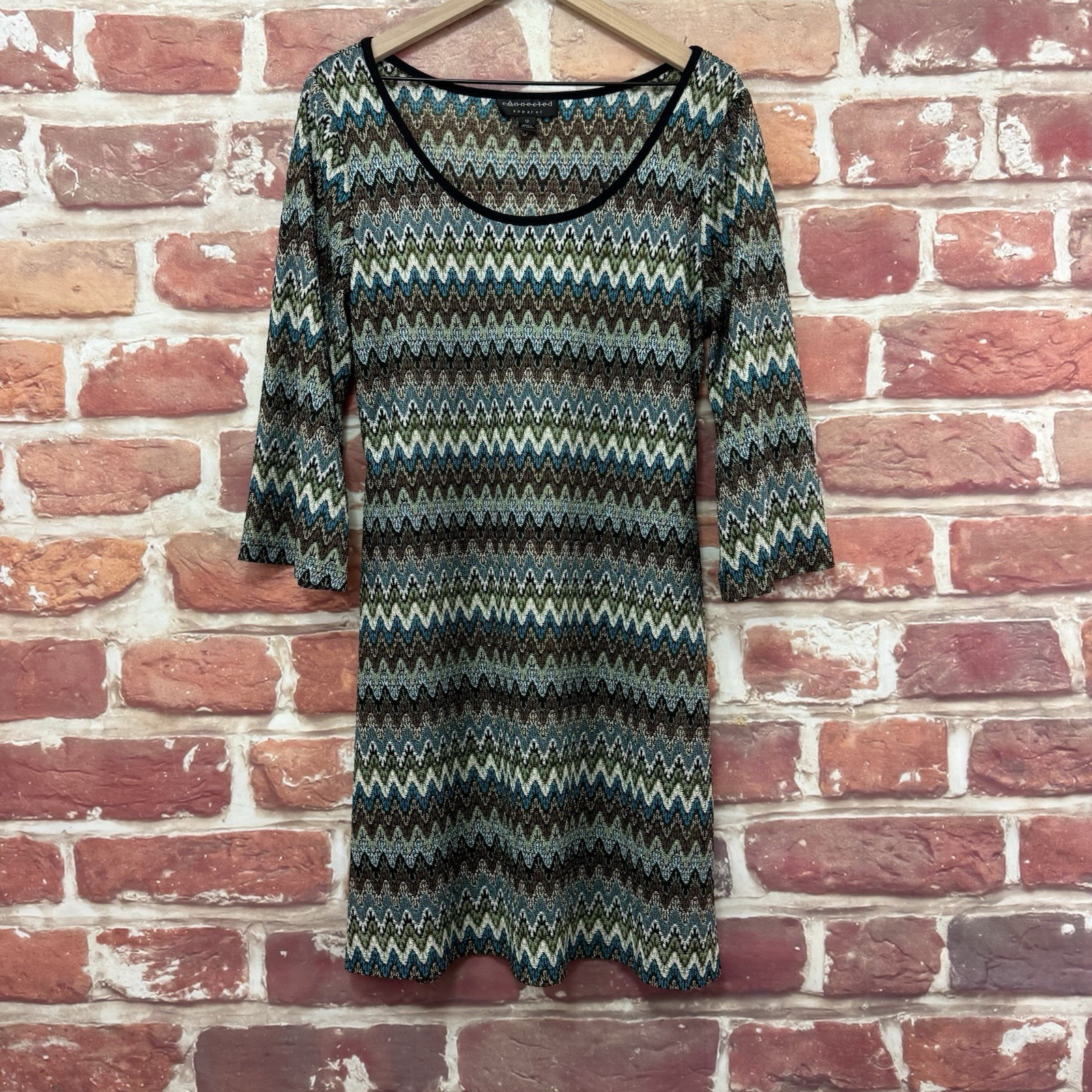 Connected Apparel Dress Womens 12 Multicolor Herringbone Abstract Sheer Knit
