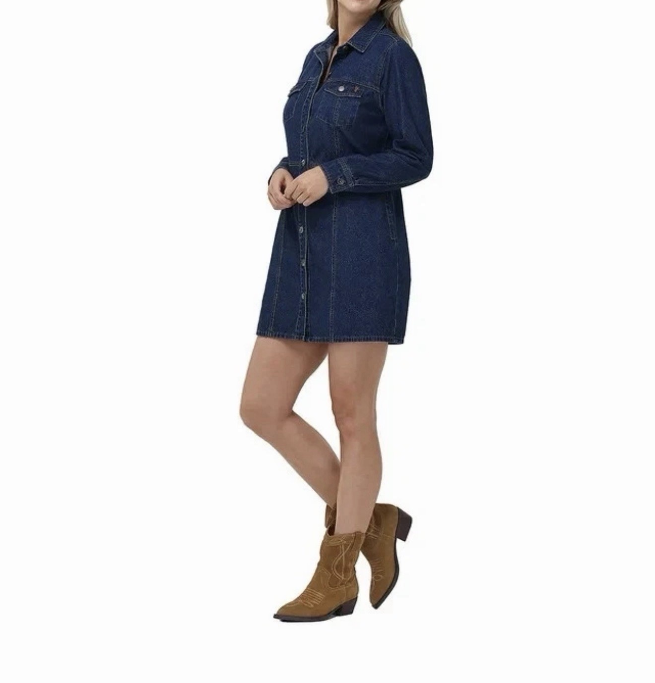 Frye Denim Dress Size Medium Dark Wash Mini Button Front Dual Chest Pockets NWOT