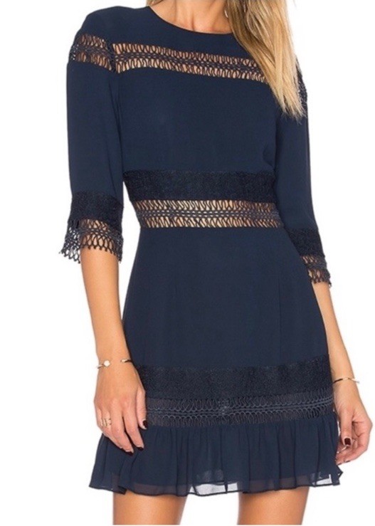 Tularosa Asher Navy Lace Detail Ruffle Hem Mini Dress M