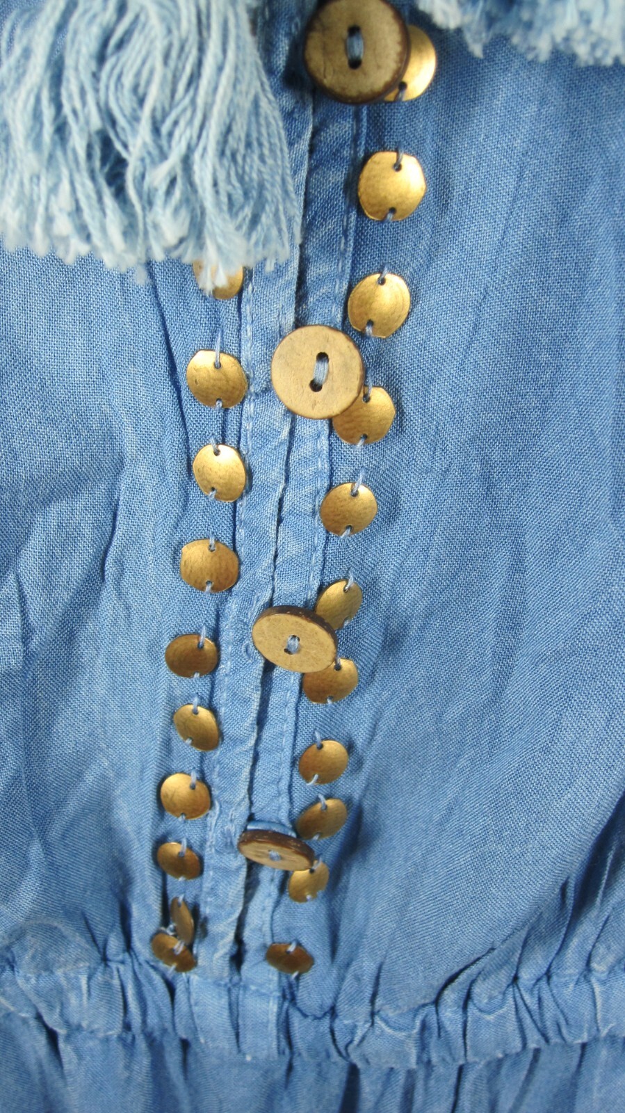 Mile Gabrielle Dress Womens 1X Chambray Maxi Tiered Studded Tassels Western Boho