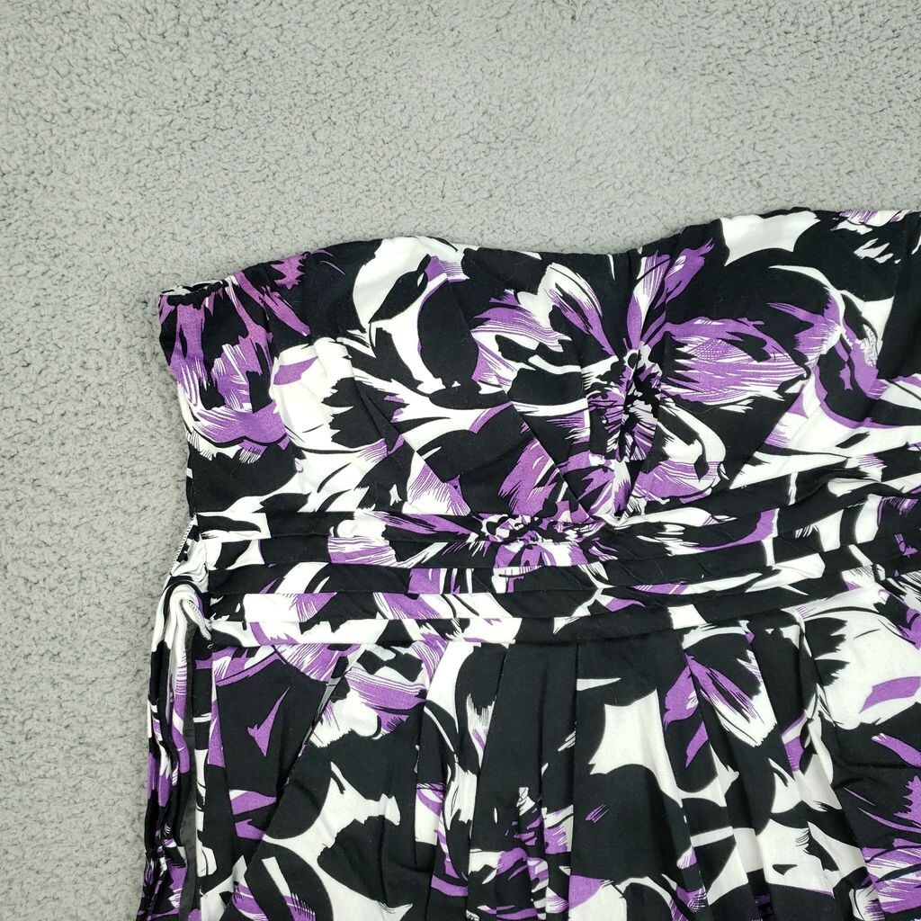 Snap Mini Dress Womens Size 13 Black Purple Lined Cotton Tie Waist Sweetheart
