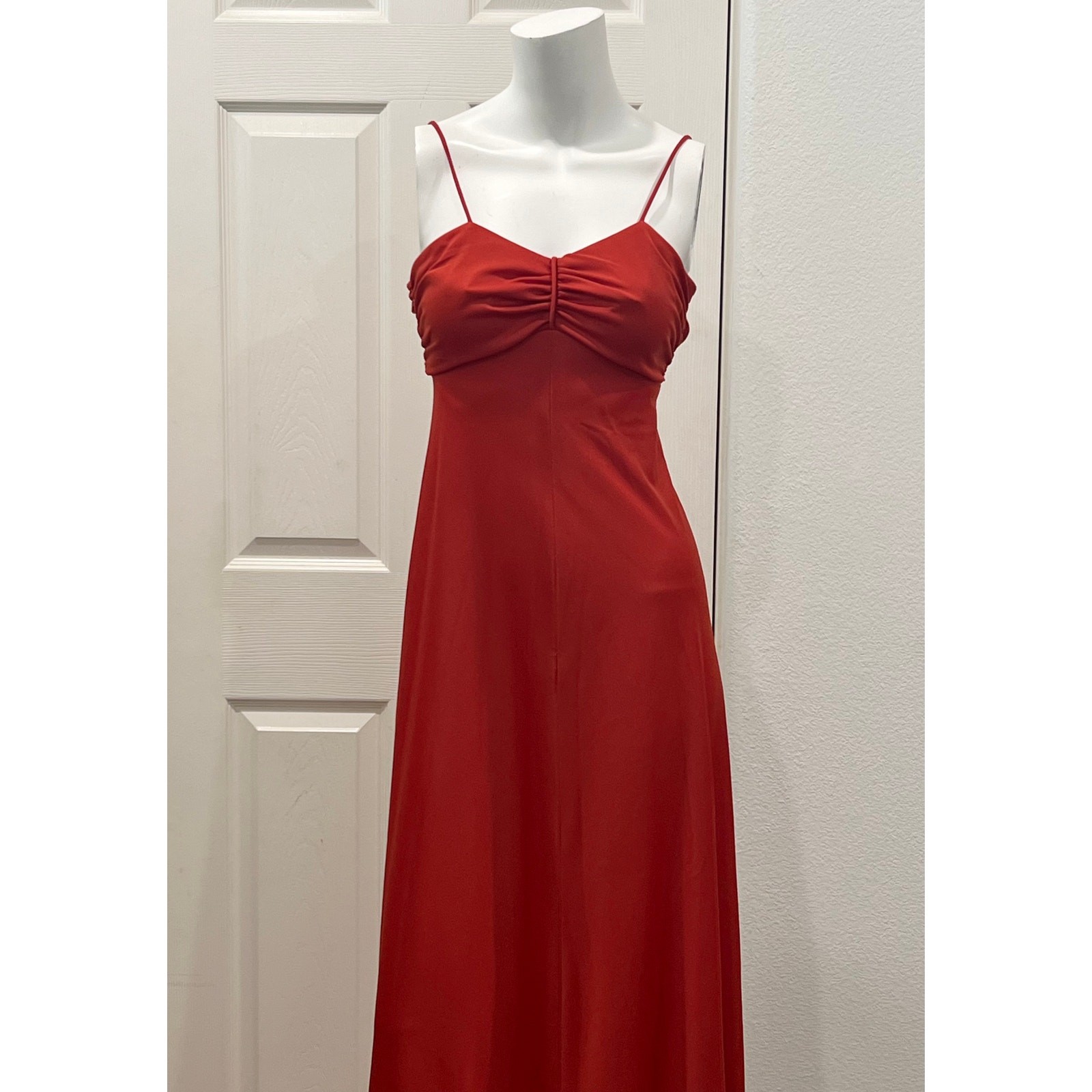vintage 70s rust disco 1970s fringe dress strappy polyester evening dress Small