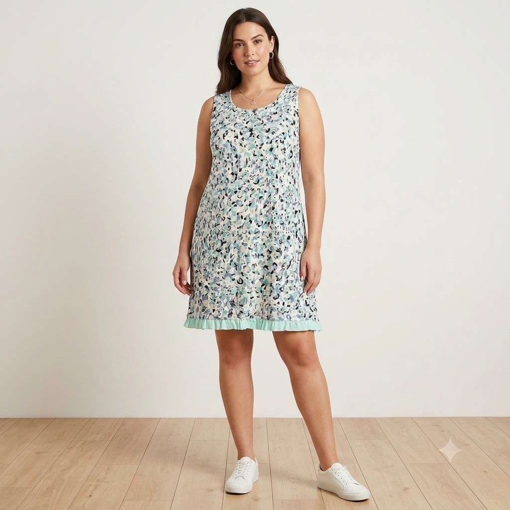 Womens Logo Layers Sleeveless Shift Dress Blue Mint Abstract Print Ruffle Hem L