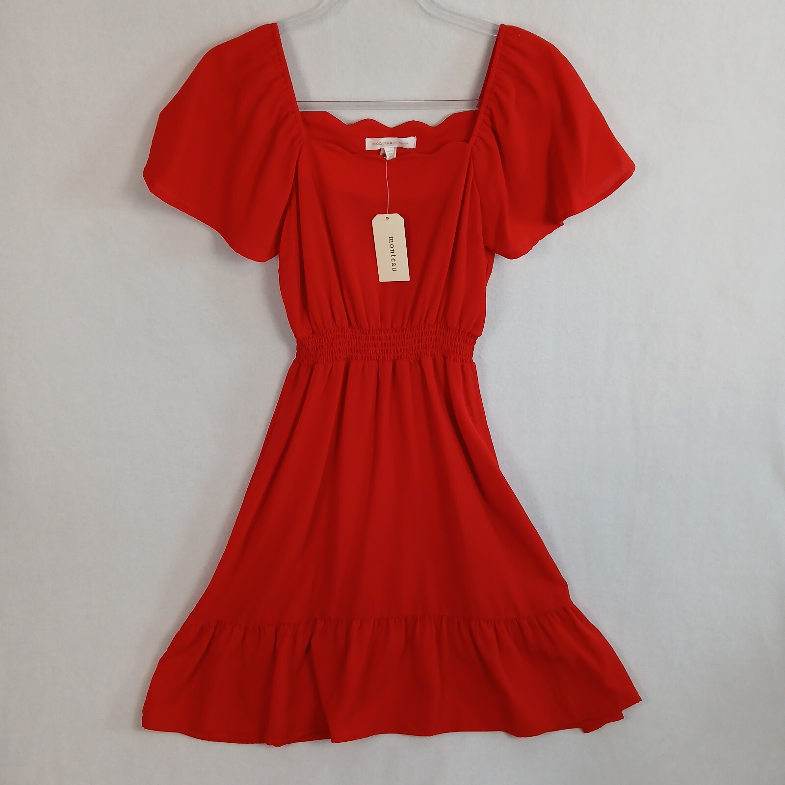 Monteau Los Angeles Women’s Red Smocked Waist Mini Dress Size S NWT