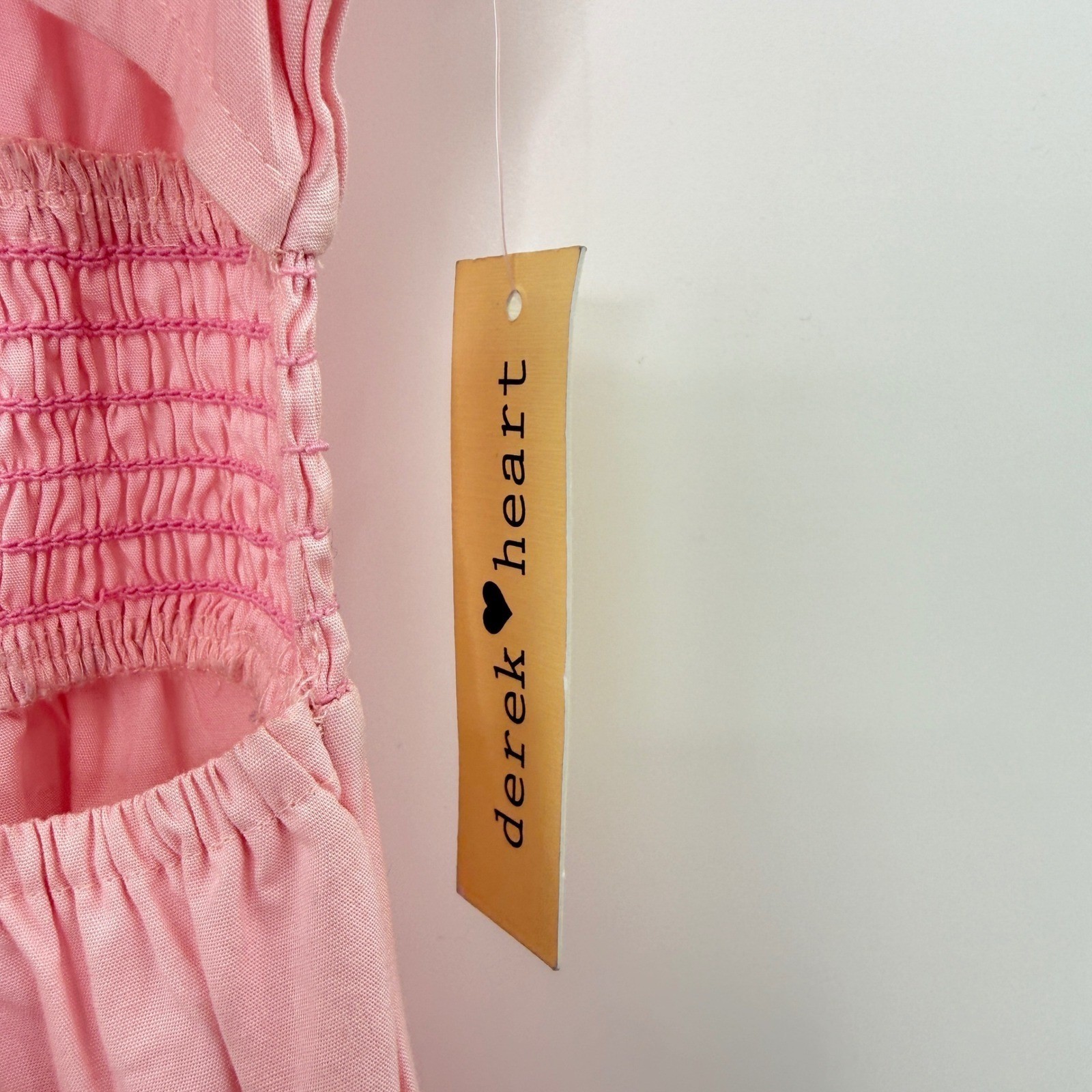 NWT Derek Heart Womens Pink Cotton Tiered Ring Cutout Smocked Midi Dress Large