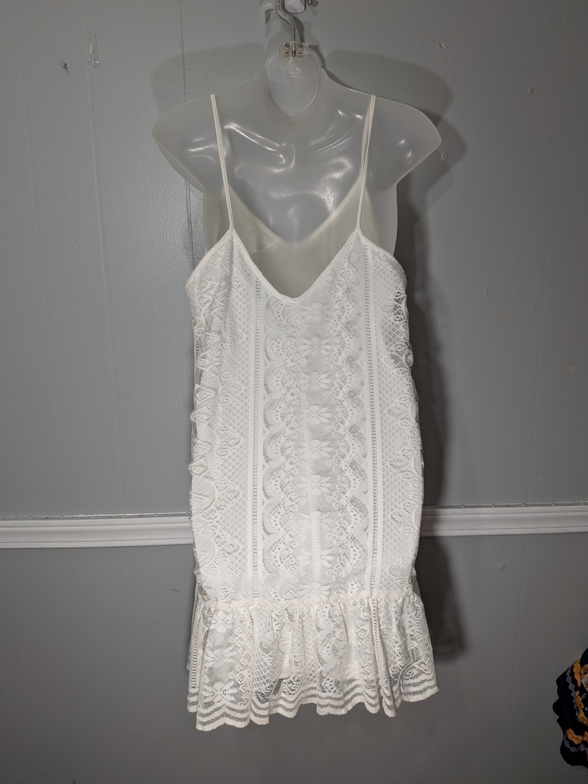 Large Antique Lace Drop Ruffle Cami White Lined Dress Fairy Romantic New