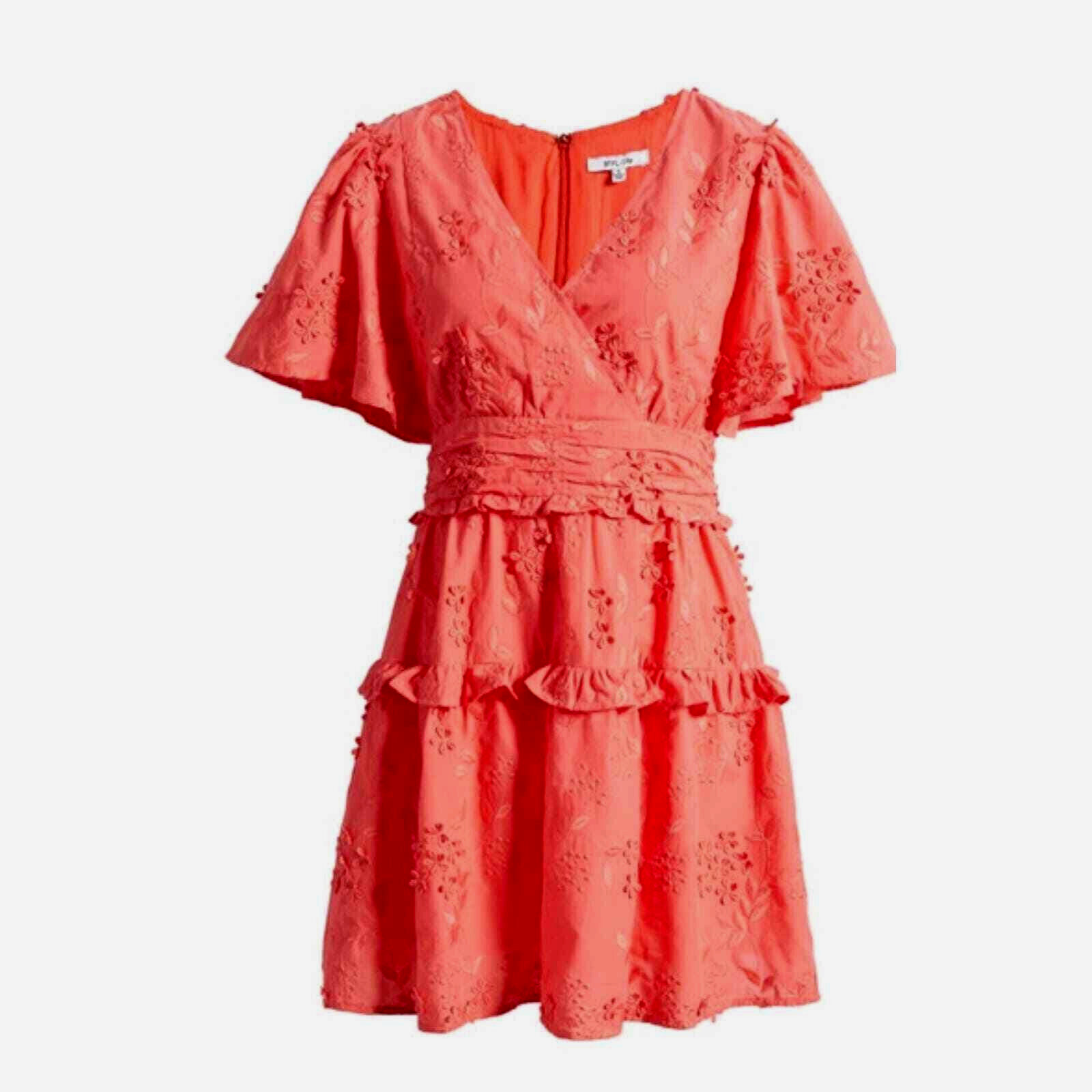 Btfl life Red Madie Embroidered Flutter Sleeves Mini Dress Sz M *1131