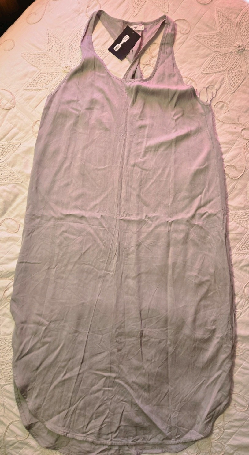 MOD REF Light Gray Midi Dress Criss Cross Back Rayon Lagenlook Size Large NWT