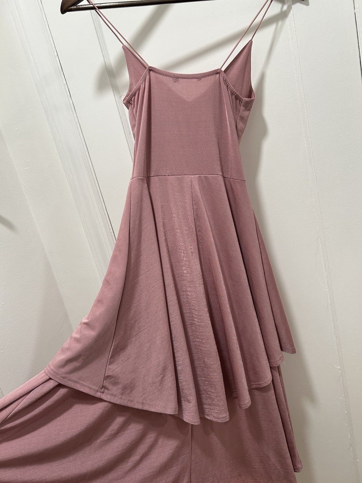 Womens Size 2 Pink Solid Fit & Flare Hi-Low Dress V-Neck Sleeveless Straps