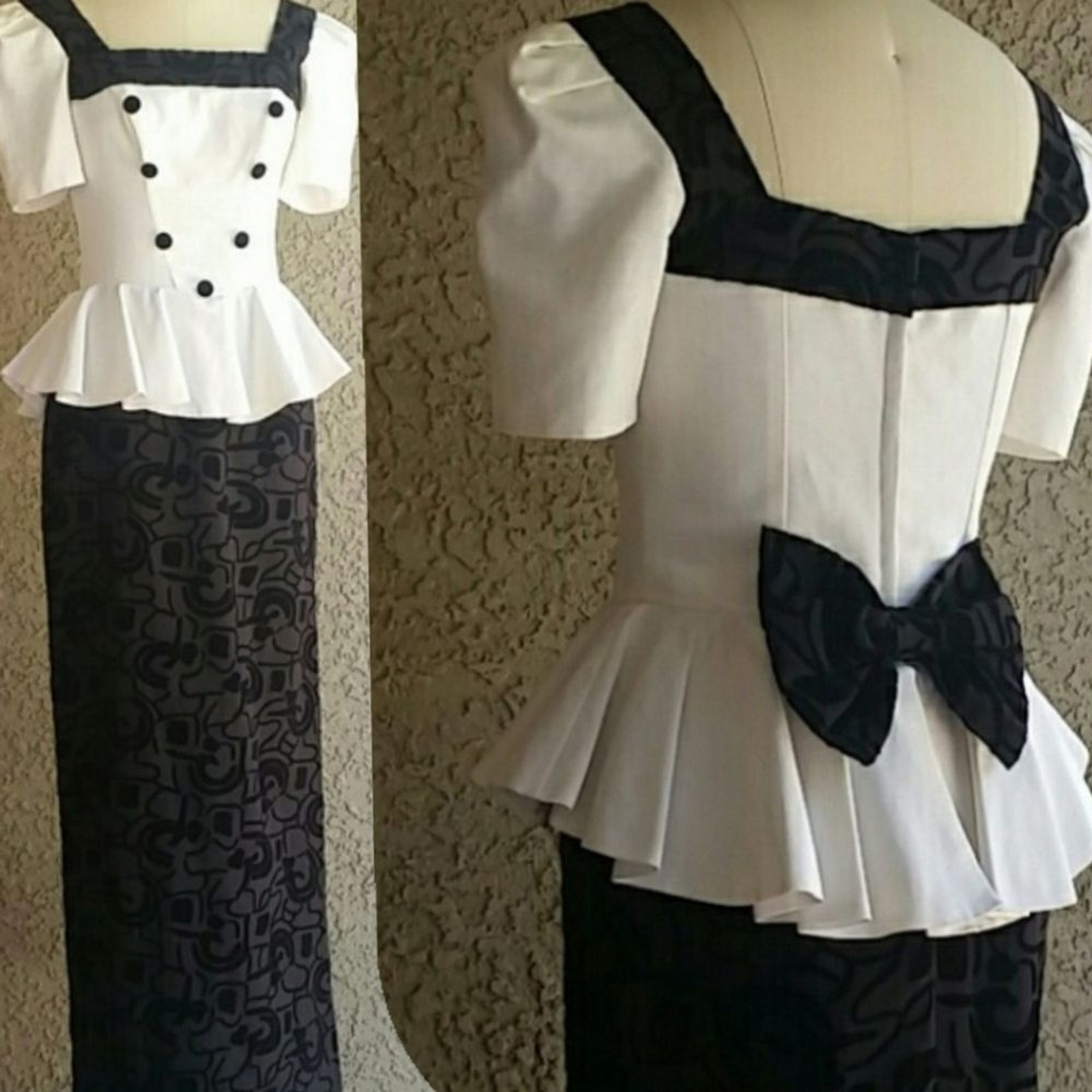 Vintage ‘Barbie Doll’ Black & White Gown Button & Bow Detail