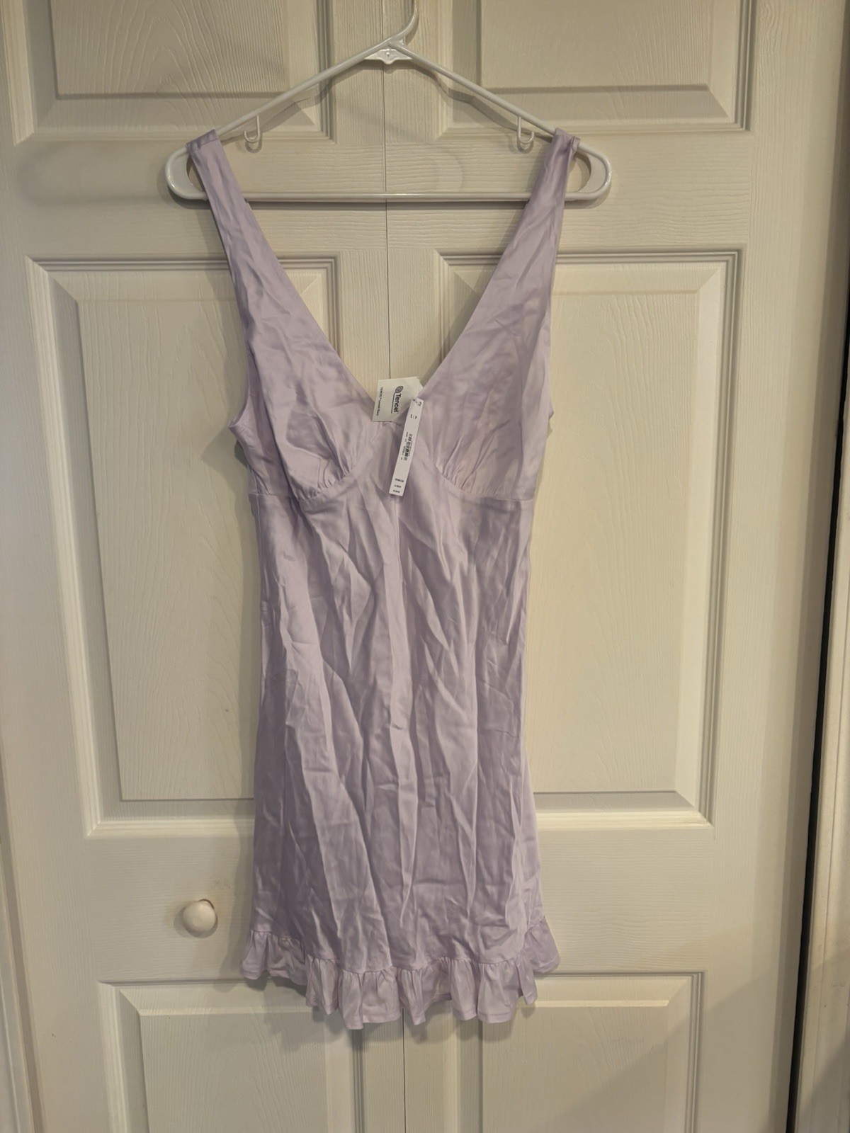 Victoria’s Secret PINK Satin Mini Slip Dress Sz S Lavender Ruffles Side Zip NWT