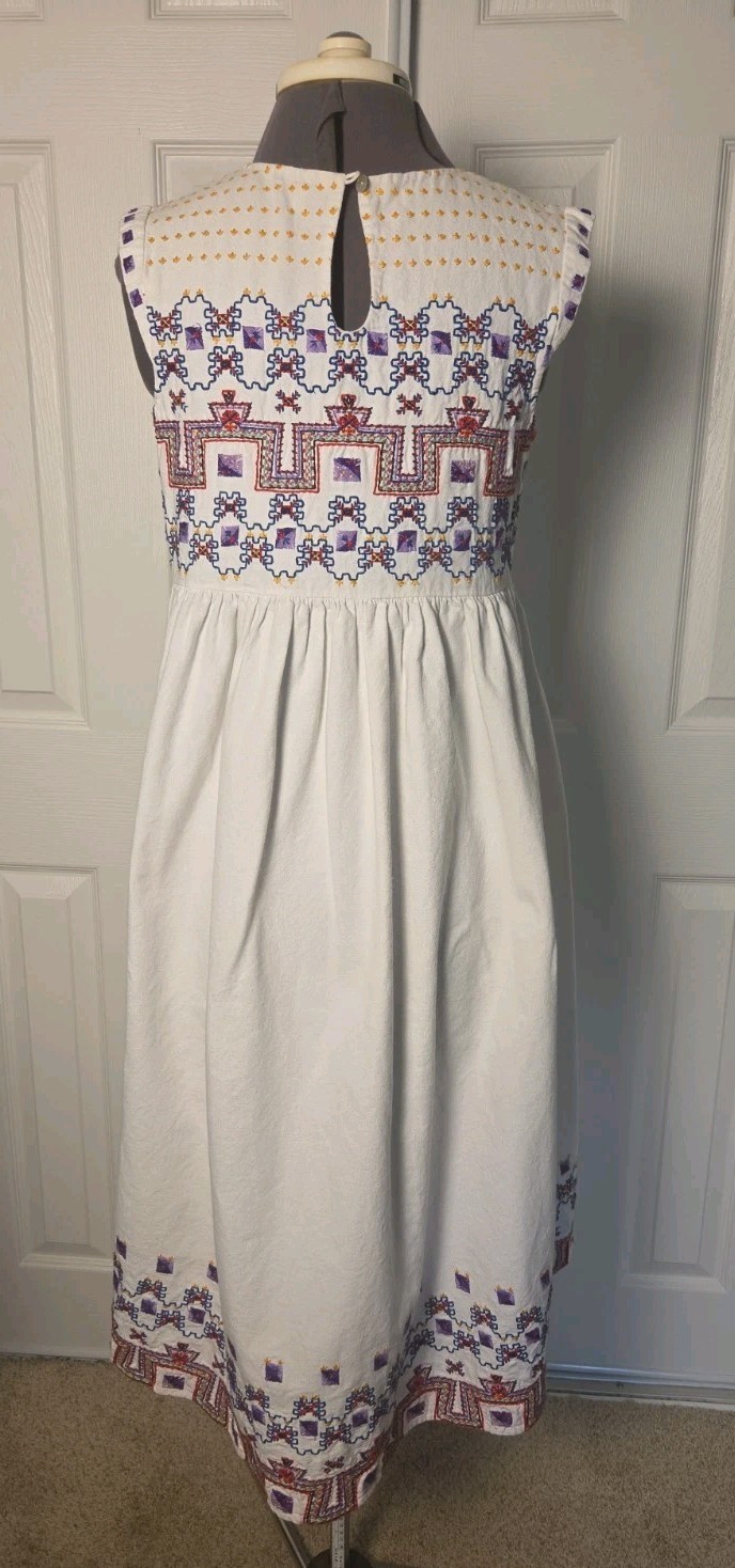 Suno NY White Cotton Geometric Embroidered Boho Sleeveless Midi Dress Size 2