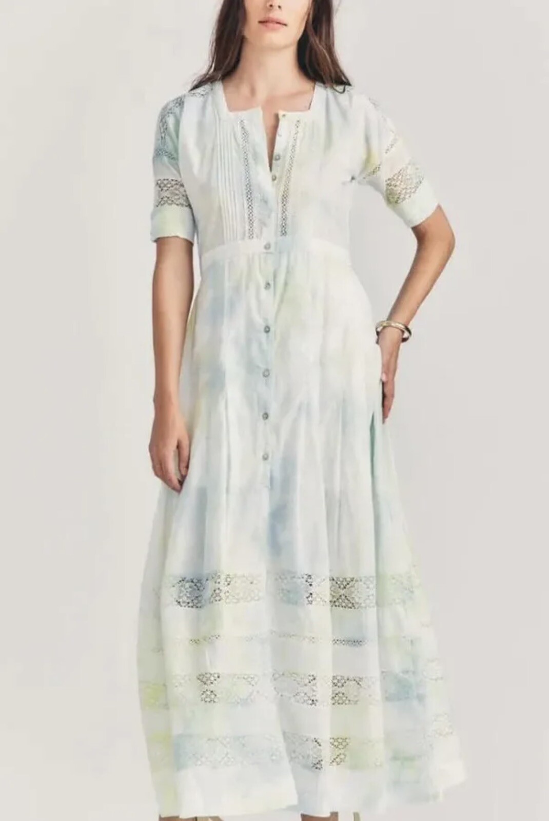 $325 LOVE SHACK FANCY Edie Dress M Lily Pond Hand Dye Green Midi Crochet Lace