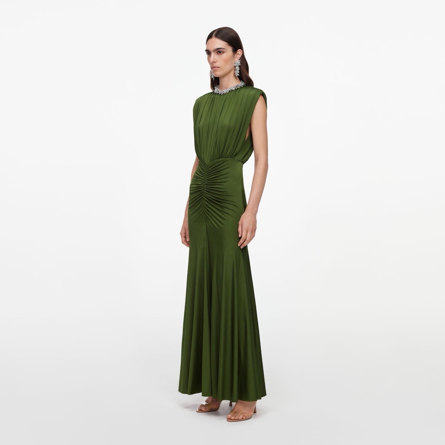 self portrait OLIVE JERSEY GATHERED MAXI DRESS $ 650 Size US 2 UK 6