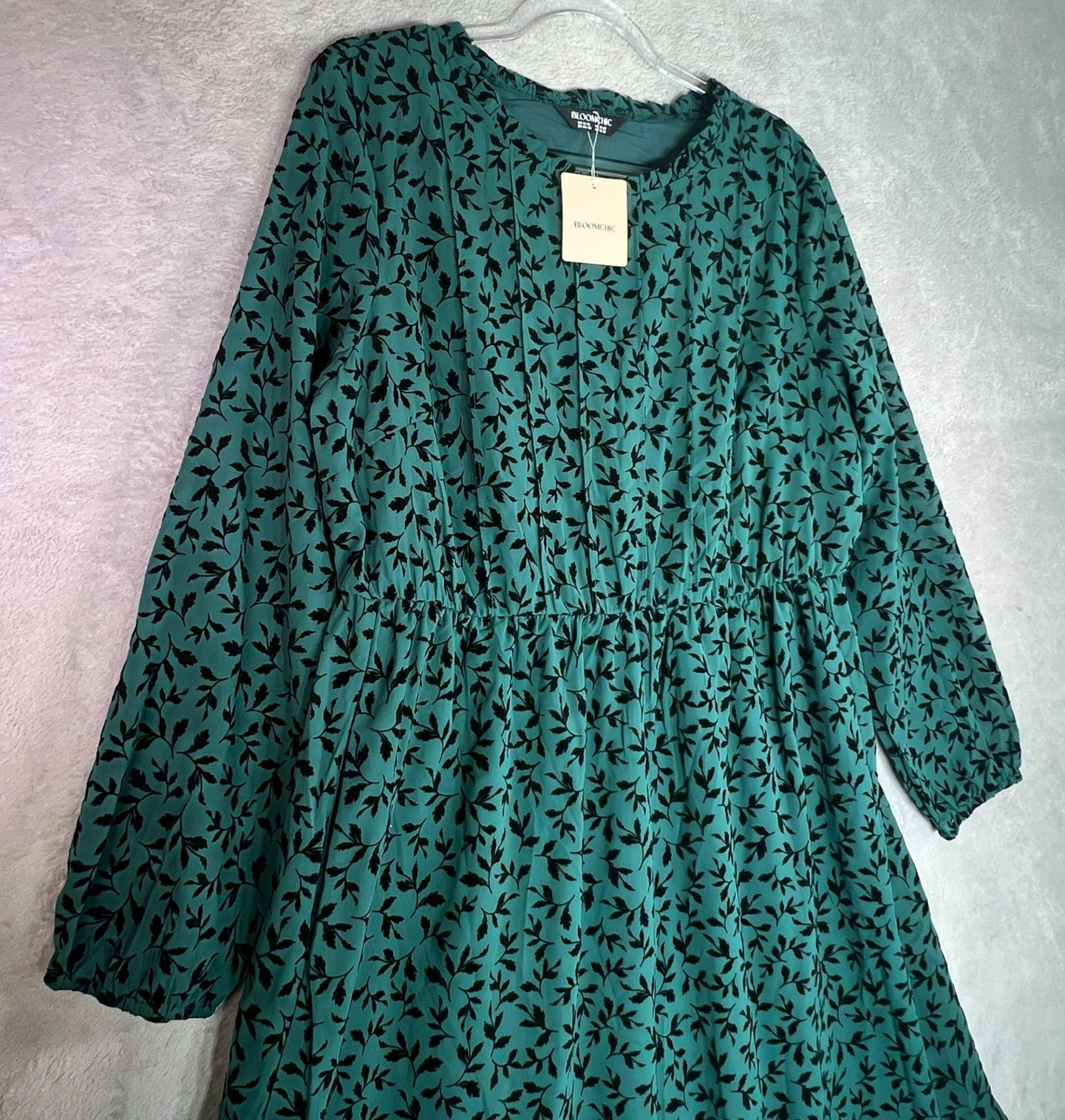 NWT BloomChic Lined Pockets Velvet Leaf Print Dress Women’s 14 16 Cottagecore