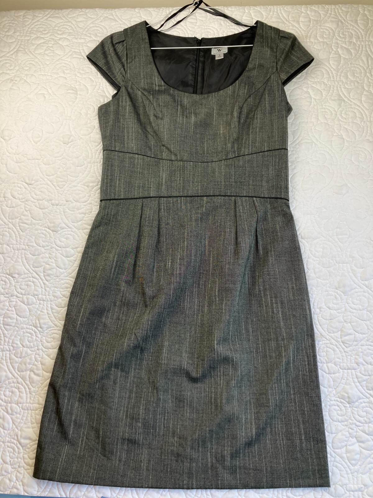 Worthington Womens sz 8 Grey/Black Cap Sleeve Fitted Sheath Dress