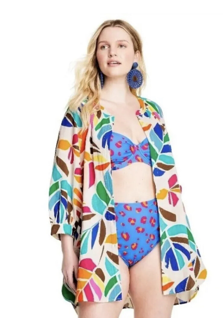Botanical Print Cover Up Shirtdress Tabitha Brown for Target Womens M Palm Leave
