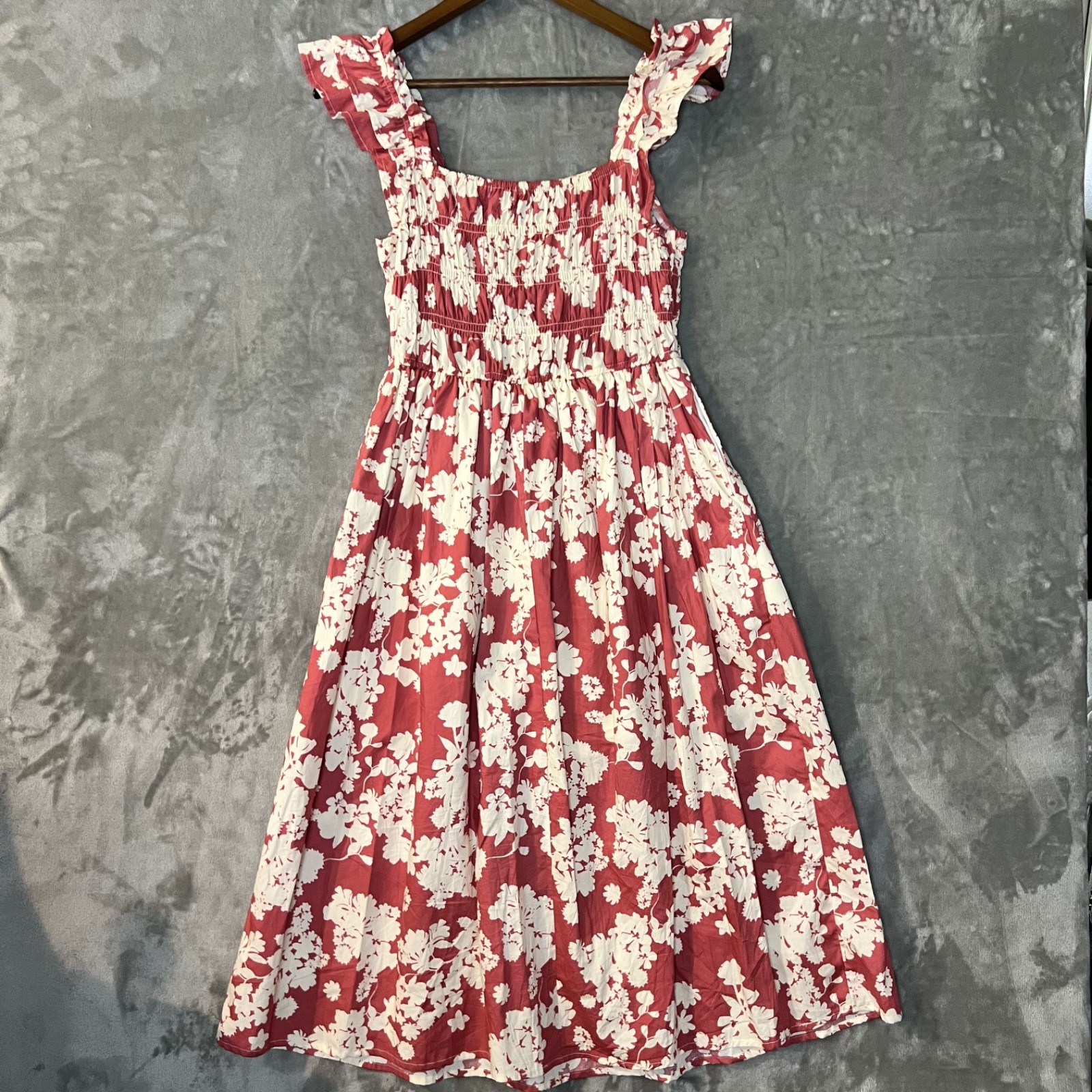 Miami for Francesca’s Floral Ruffle Strap Coral Feminine Coquette Dress Small