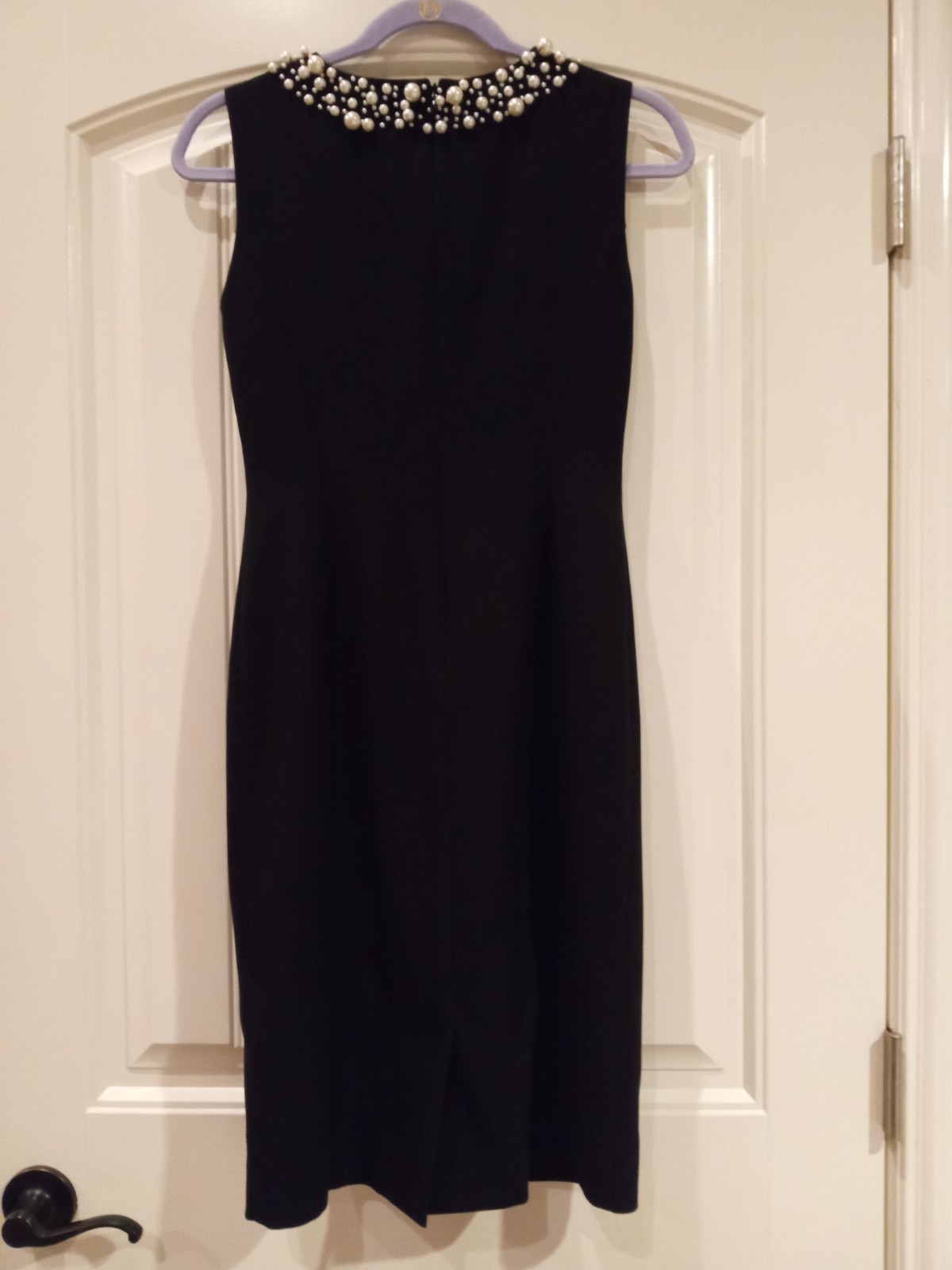 Calvin Klein Elegant Classic BLACK Pearl Embellished Neck Sheath Dress size 2