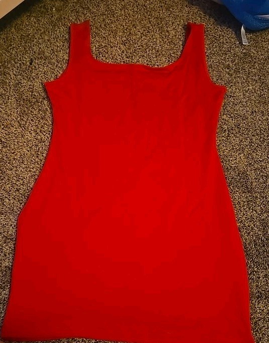 Womens Red Sleeveless Tank Dress Size L Polyester Spandex Stretch Casual