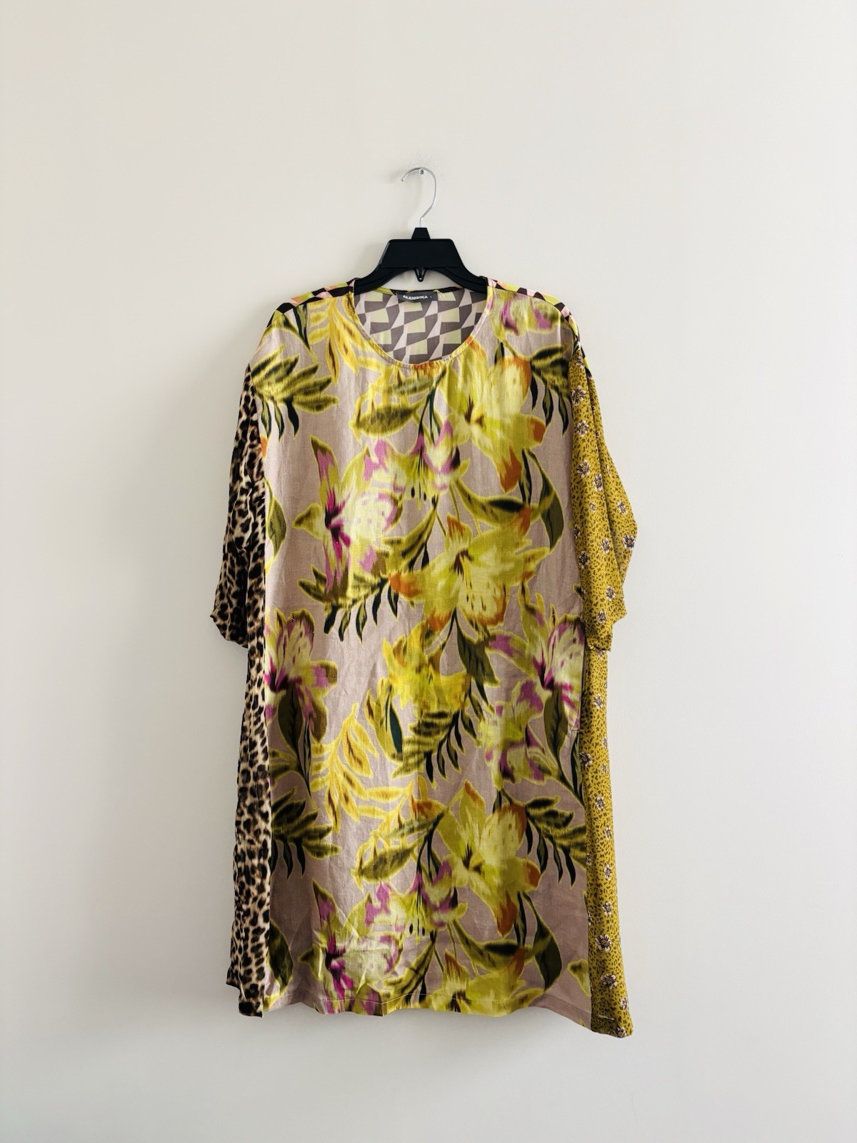 ALEMBIKA Fleur De Lis Shift Dress Oversized Yellow Floral 6/8 Lagenlook Boho Art