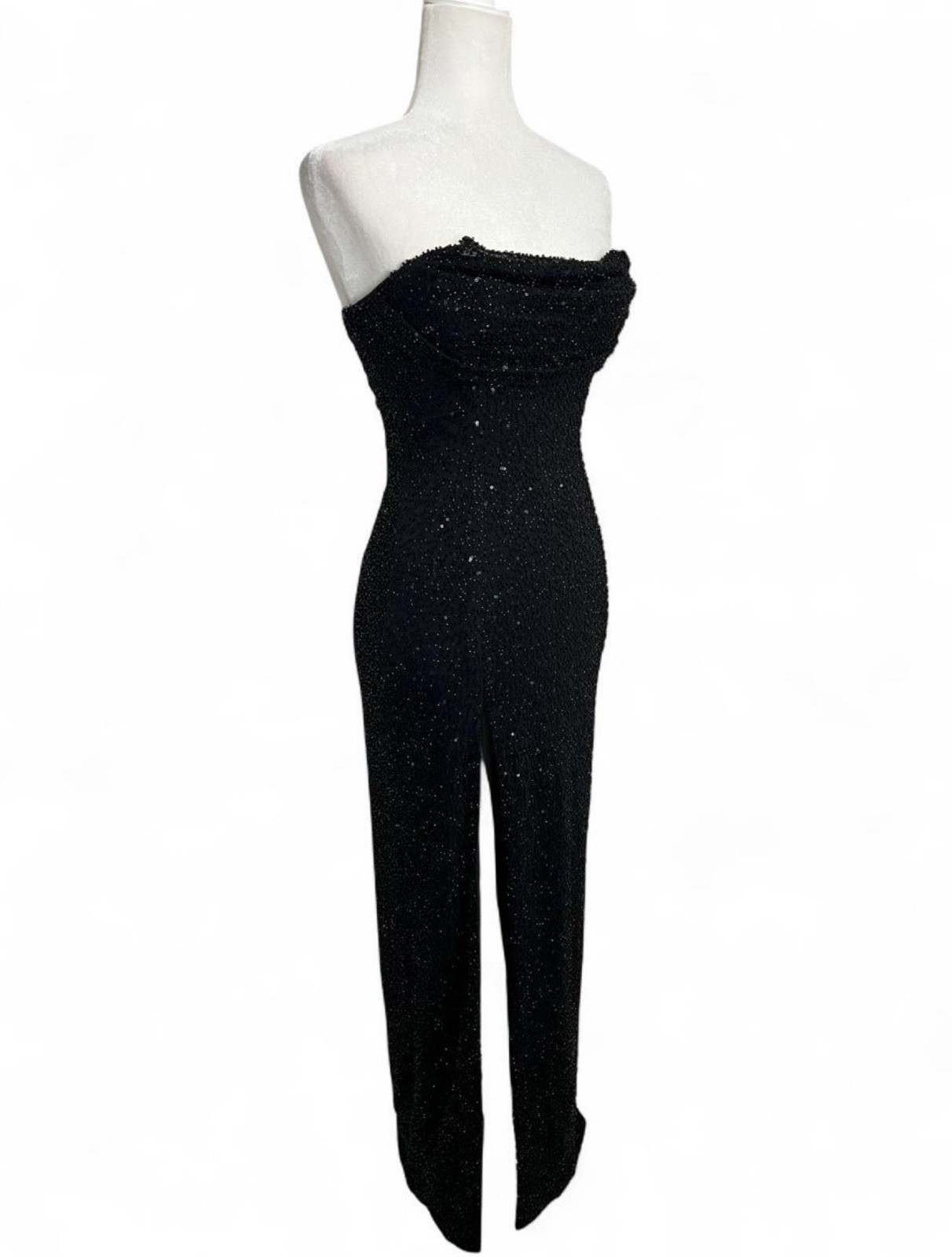 Oh, Polly La Rochette Beaded Bandeau Cowl Neck Maxi Dress Black, Size 2
