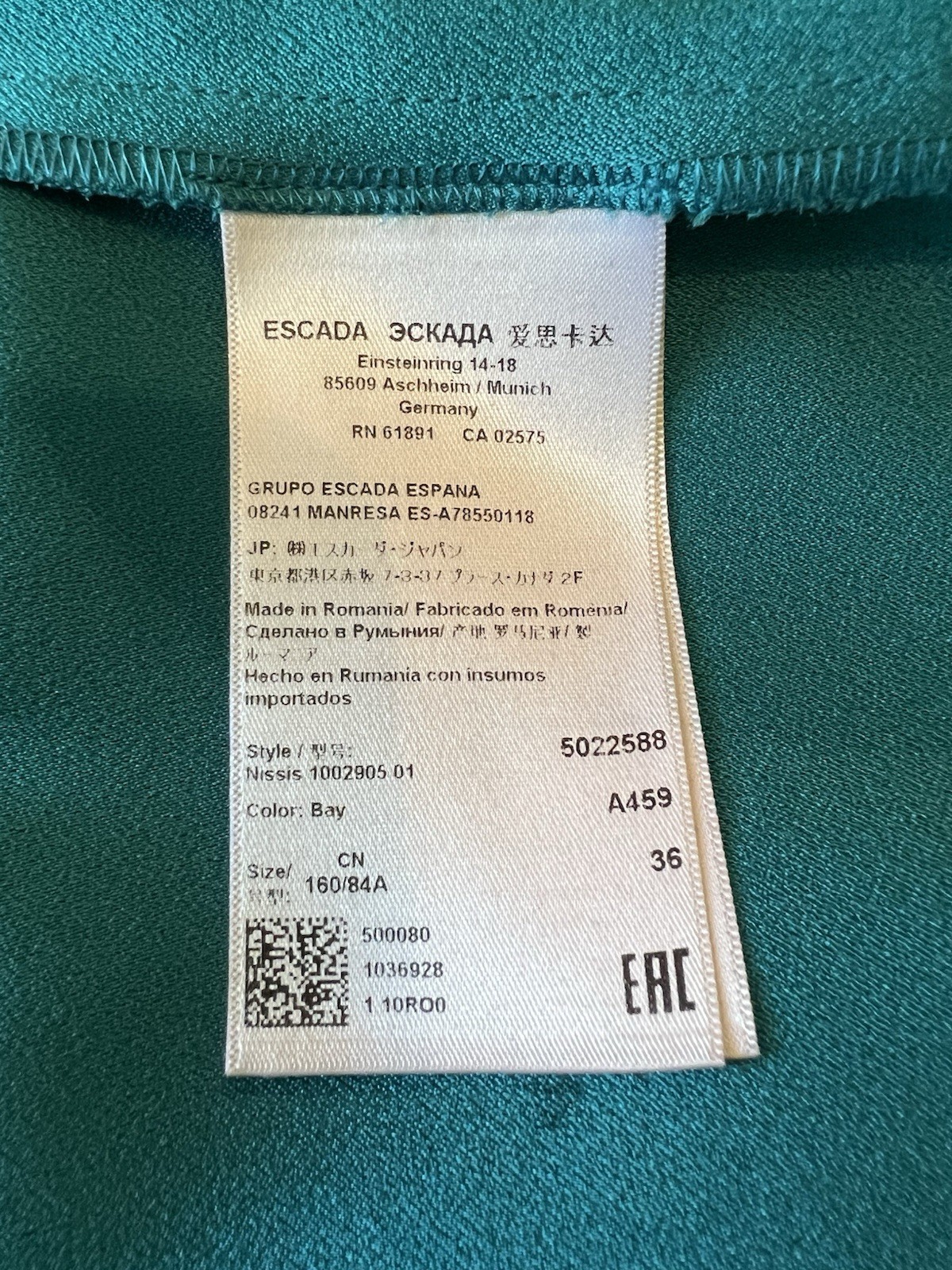 ESCADA Black Label Nissis Sheath Mini Dress Pleated Back Blue 3/4 Sleeve 36