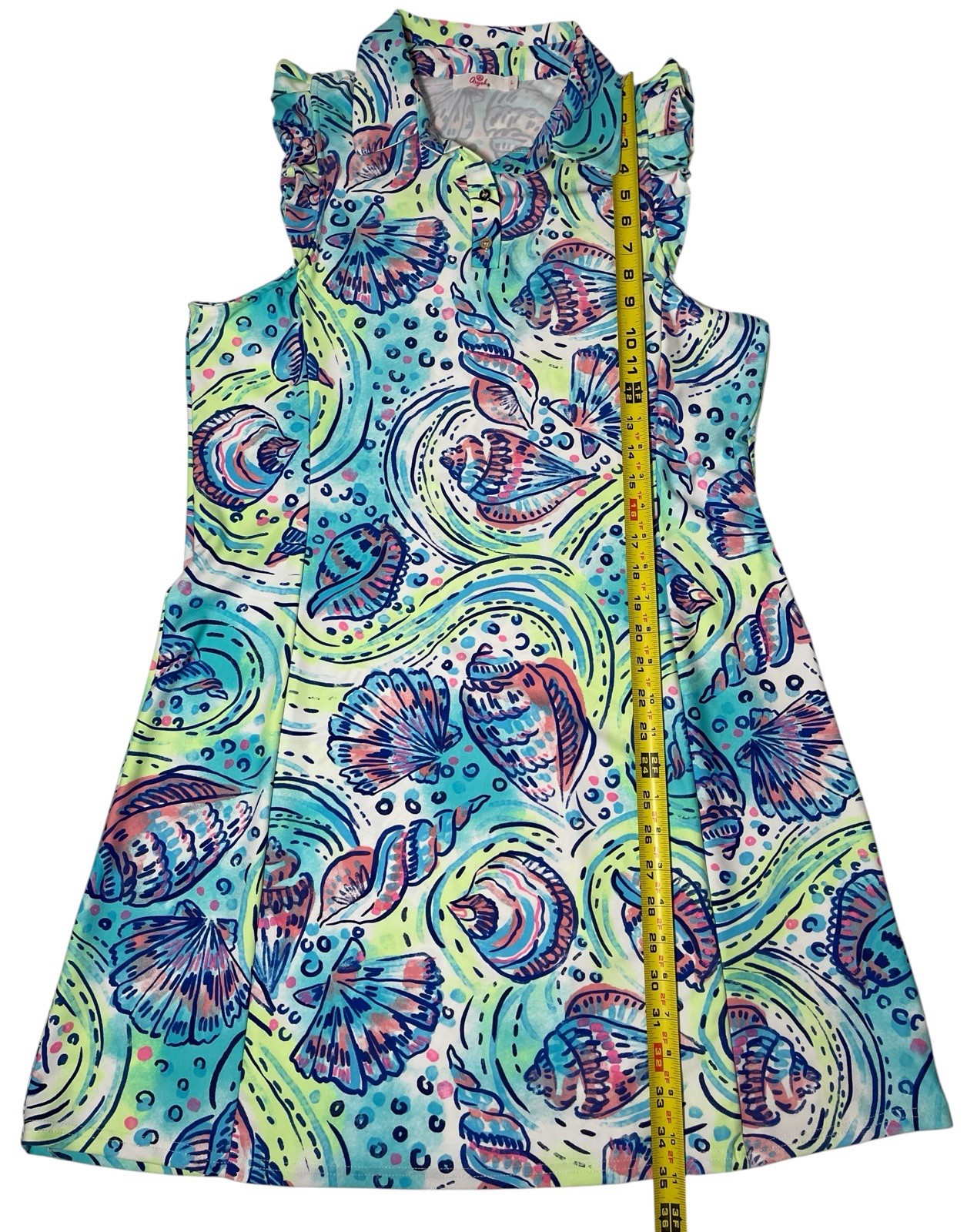 Aryeh Women’s Nautical Sea Shells Dress Sz Large Sleeveless Blue Green
