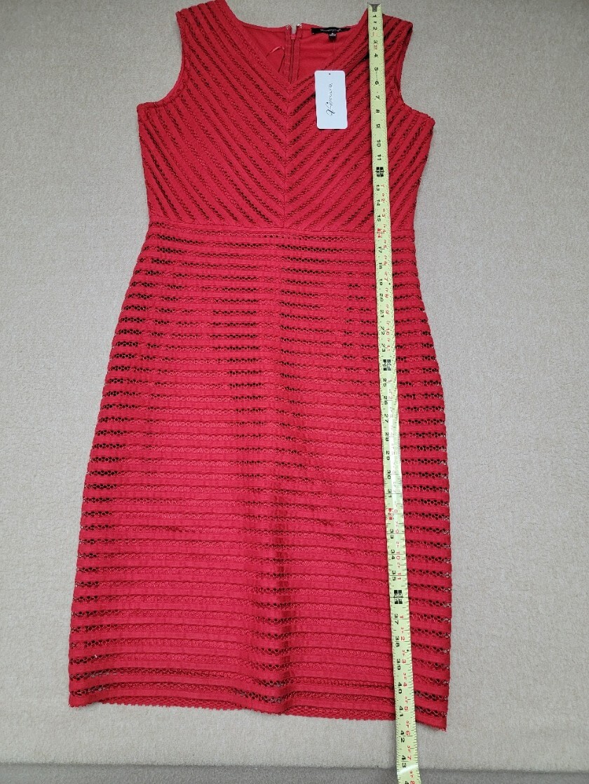 NWT~WARDROBE A~ Sleeveless Red Dress Size 8 Lace/Mesh Lined Back Zip V-Neck