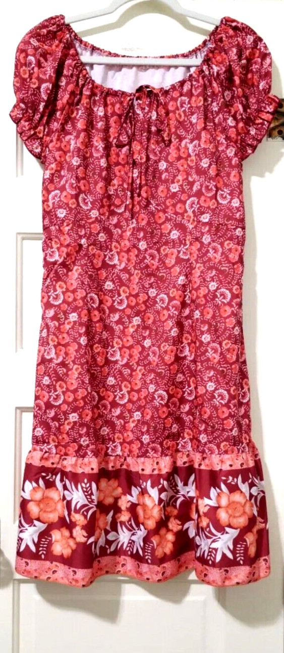 FLASH SALE! NEW Womens Peasant Dress XL Wine Red Pink Coral Floral Cap Short Slv