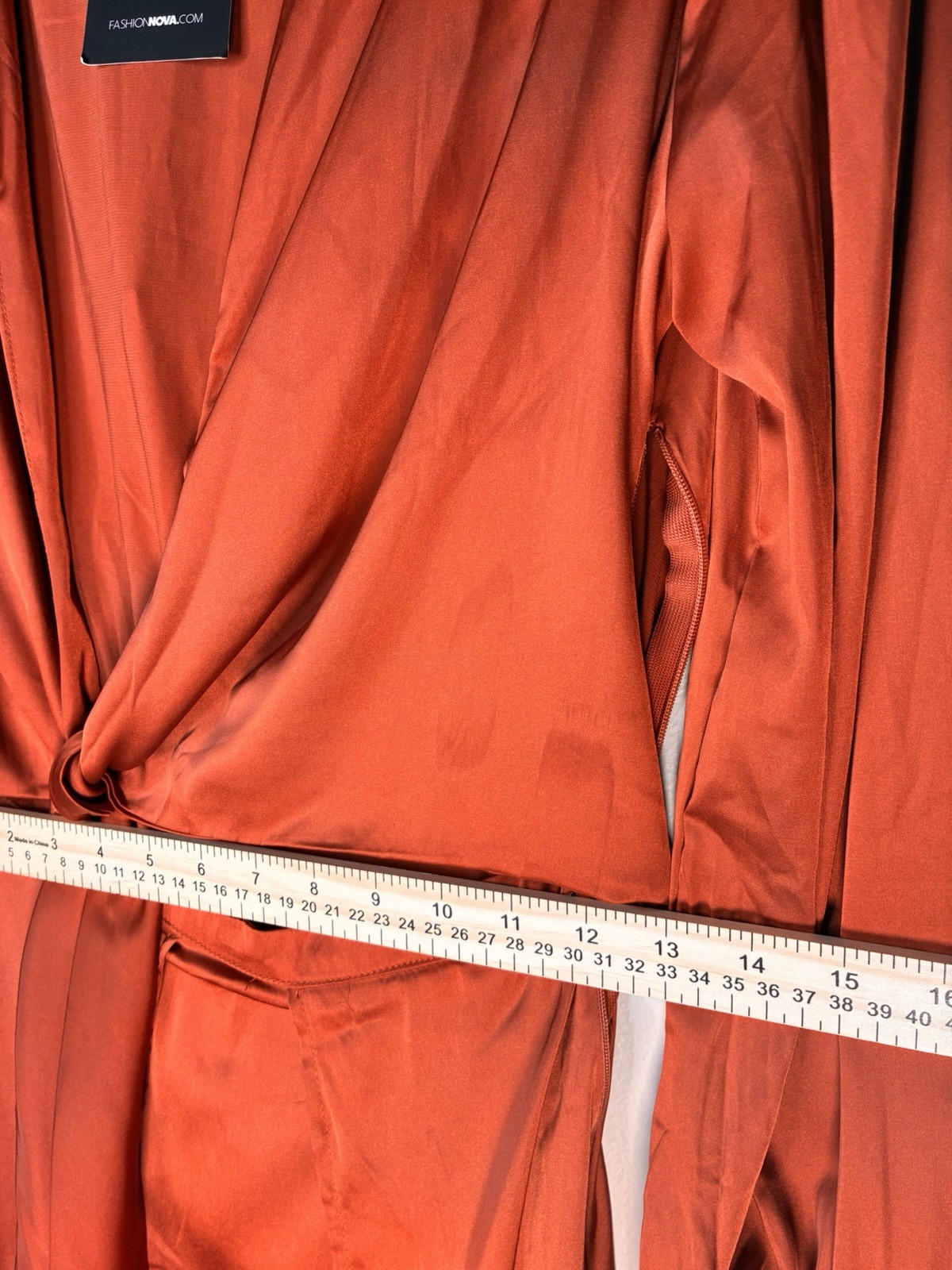 Fashion Nova Orange Satin V-Neck Wrap Maxi Dress Tie Waist Long Sleeve M NWT