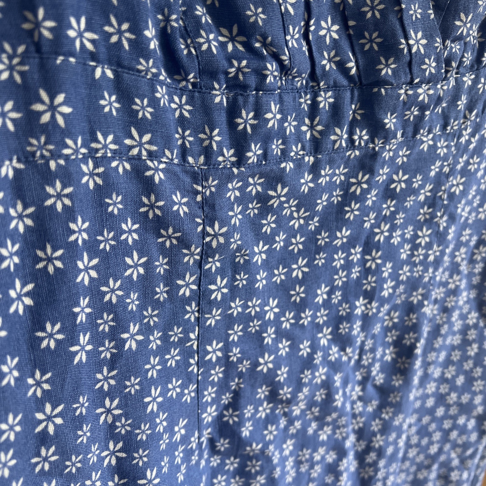 Per Una Dress UK 8 Blue White Floral Beaded Linen Cotton Blend Pockets Summer
