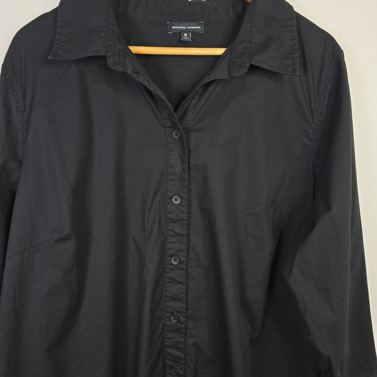 Universal Standard Black Cotton Stretch Button Front Shirt Dress Size M 2XL