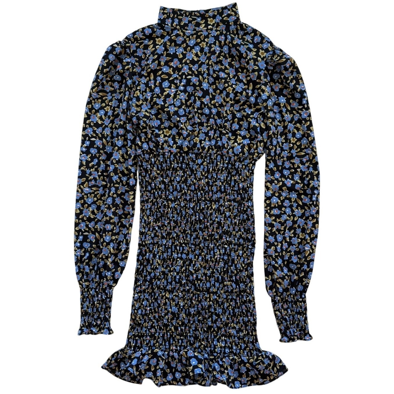 Nasty Gal Floral Long Sleeve High Neck Cinched Bodycon Dress Size 0 Black NWOT