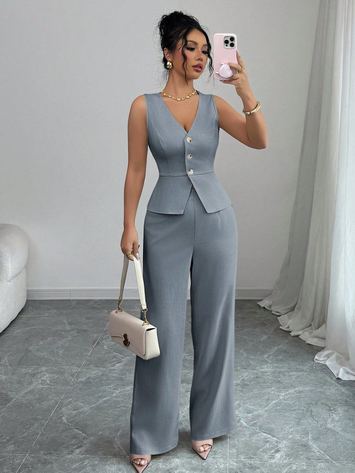 Womens Sleeveless Vest High-Waisted Pants Set Casual Summer 2-Piece