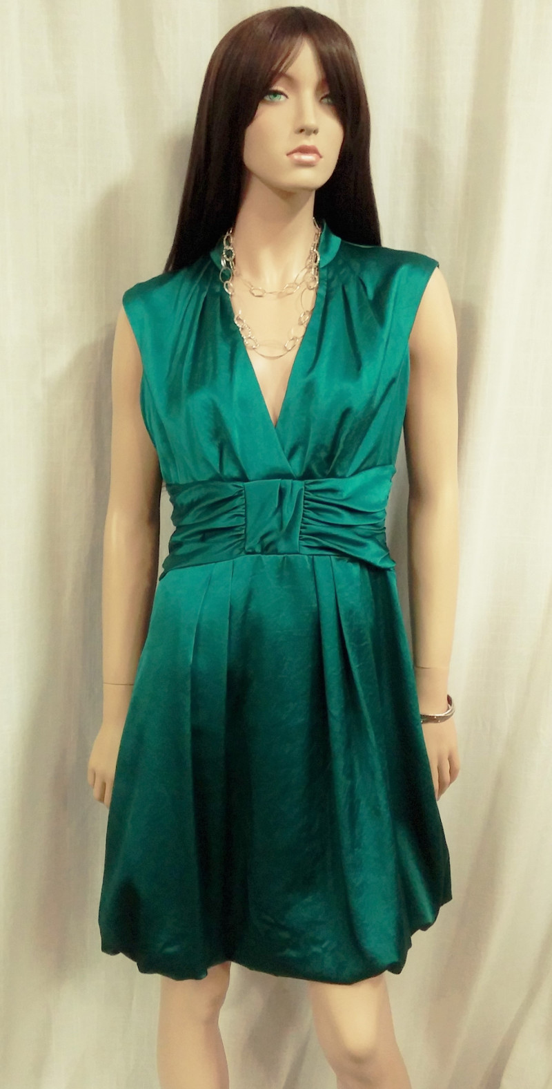 Nanette Lepore Chic Emerald Green Satin Cocktail Dress 10 Bubble Hem Party $348