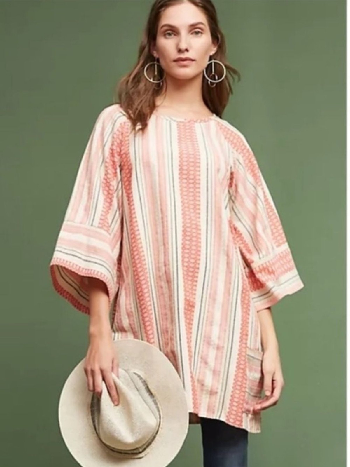 Anthropologie Stark X Coral Isle Striped Boho Wide Neck Coverup Tunic Dress XS