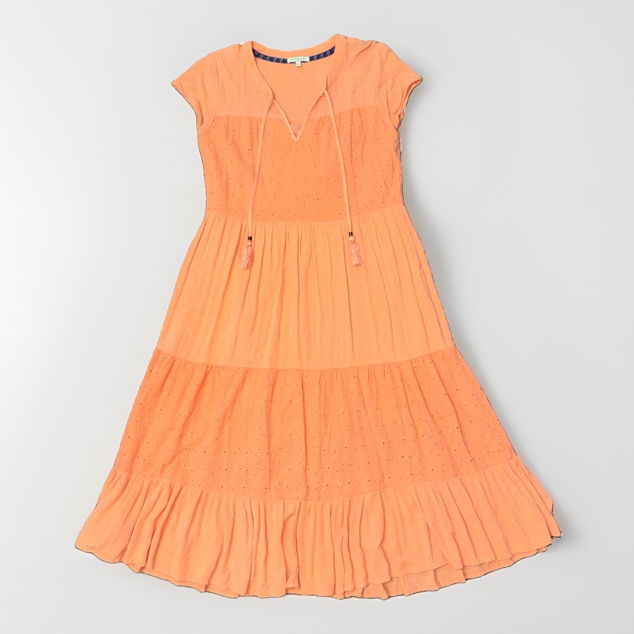 Kate & Sam Dress Womens S Peach V-Neck Tiered Fairy Cottagecore Prairie Peasant
