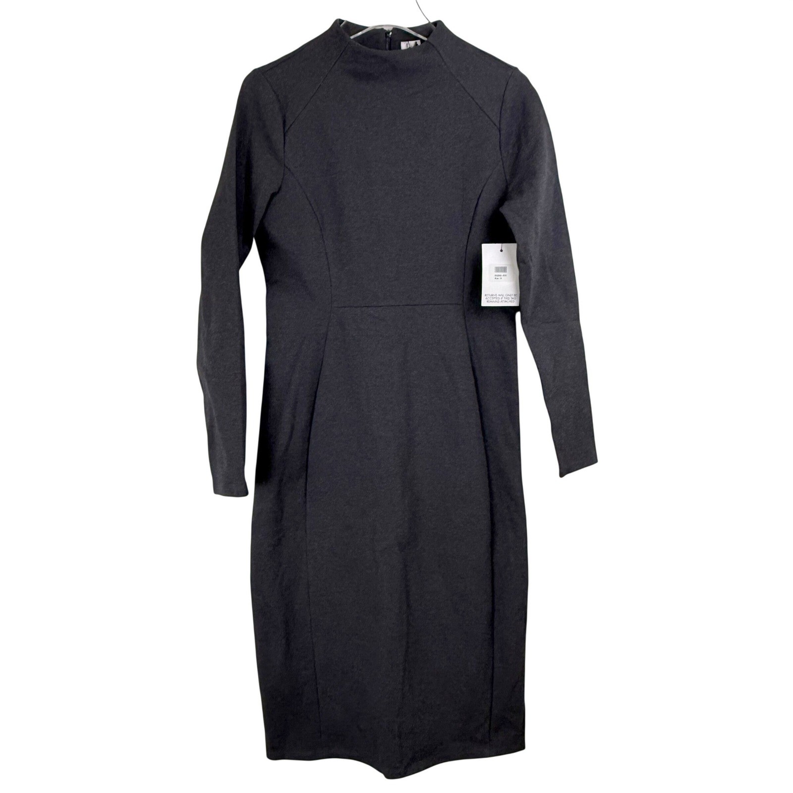NEW Iris & Ink Charcoal Mock Neck Long Sleeve MIDI Dress WOMEN 10 BACK ZIP