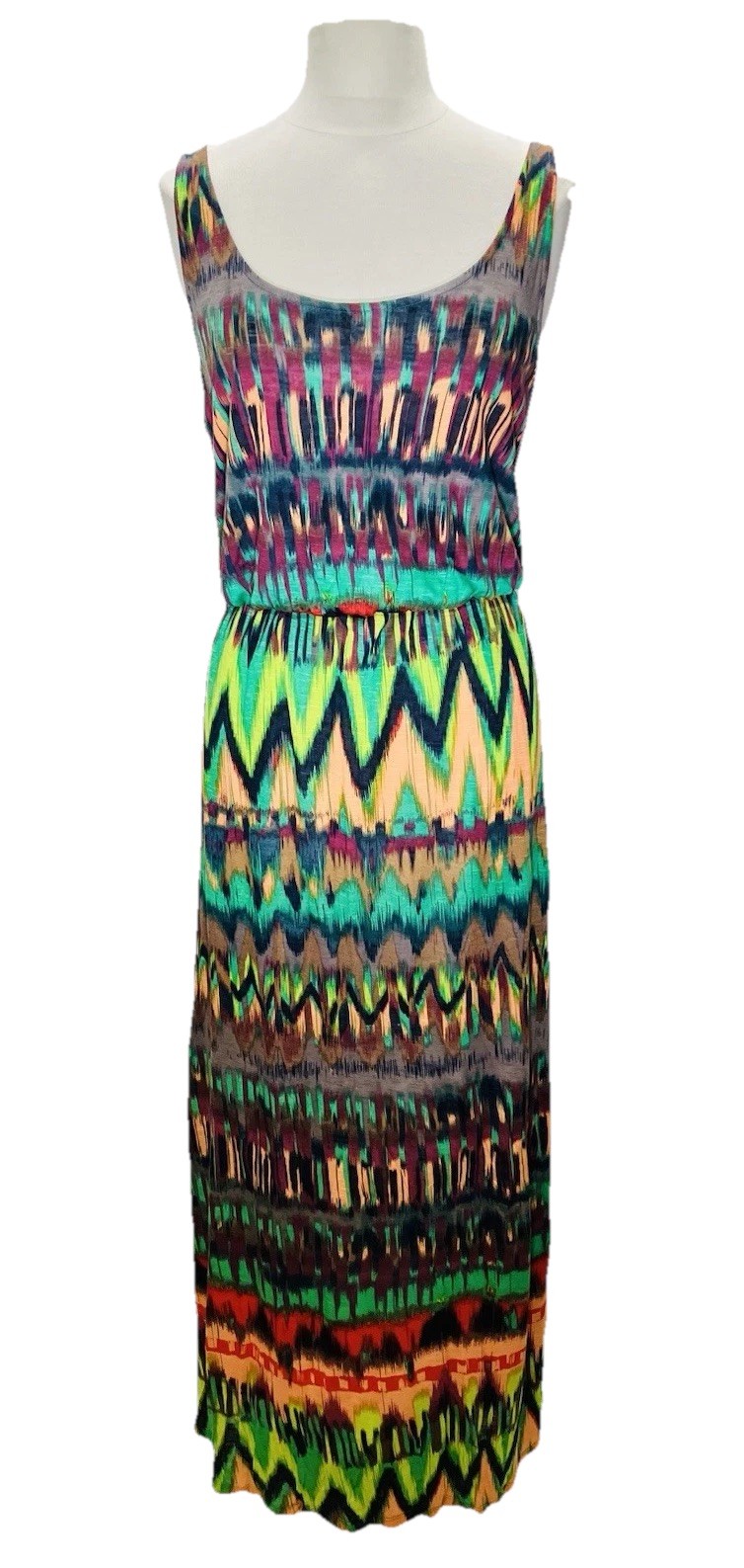 Vintage Ella Moss *Designer Sample* Multi Color Ikat Jersey Maxi Dress W Sz L
