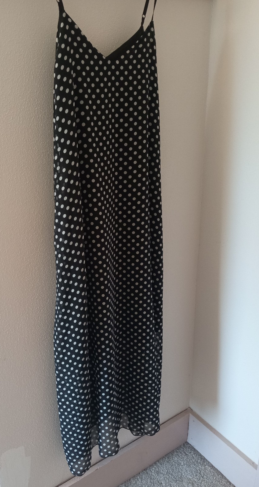 Women’s Semi Sheer w/Lining Polka Dot Pattern Print Spaghetti Strap Maxi Dress