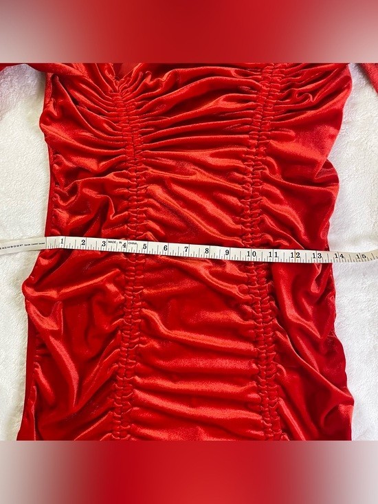 Wild Fable Bright Red Crushed Velvet Ruched Bodycon Dress size L