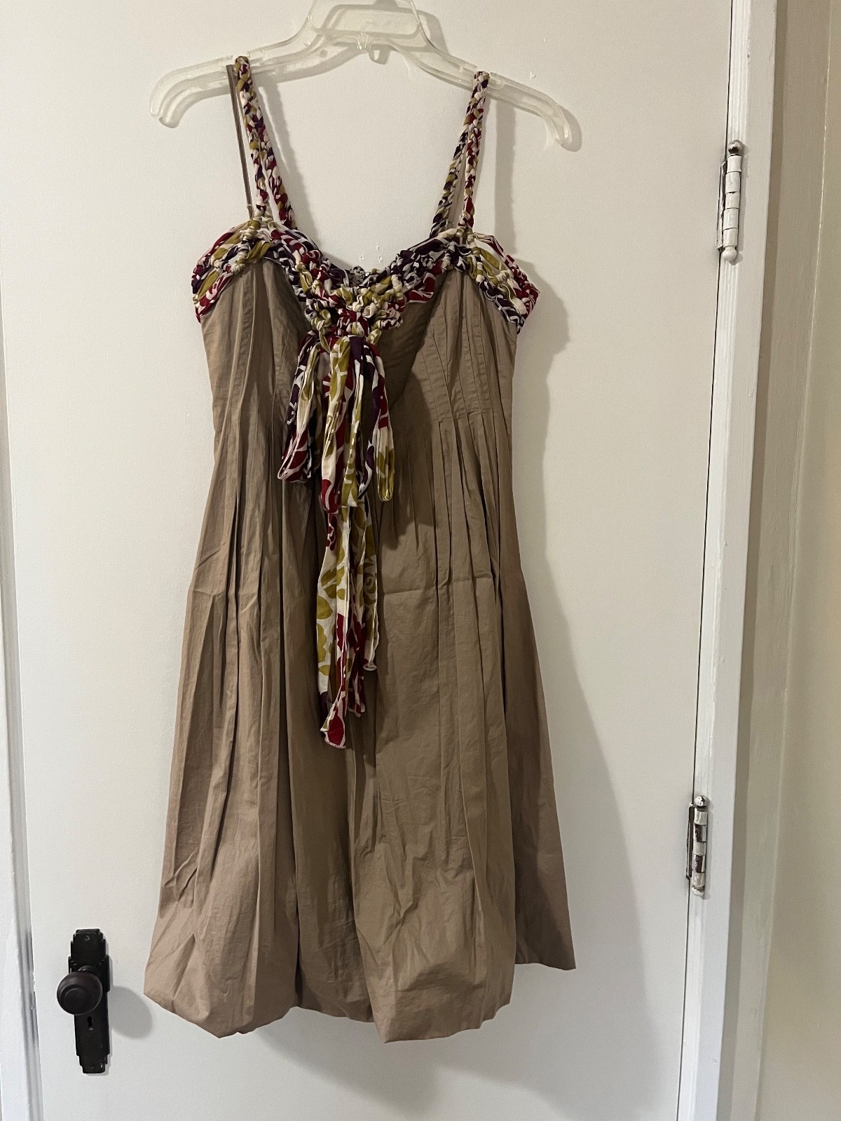 maxazria collection womens tan pleated bubble hem sweetheart braided bow dress