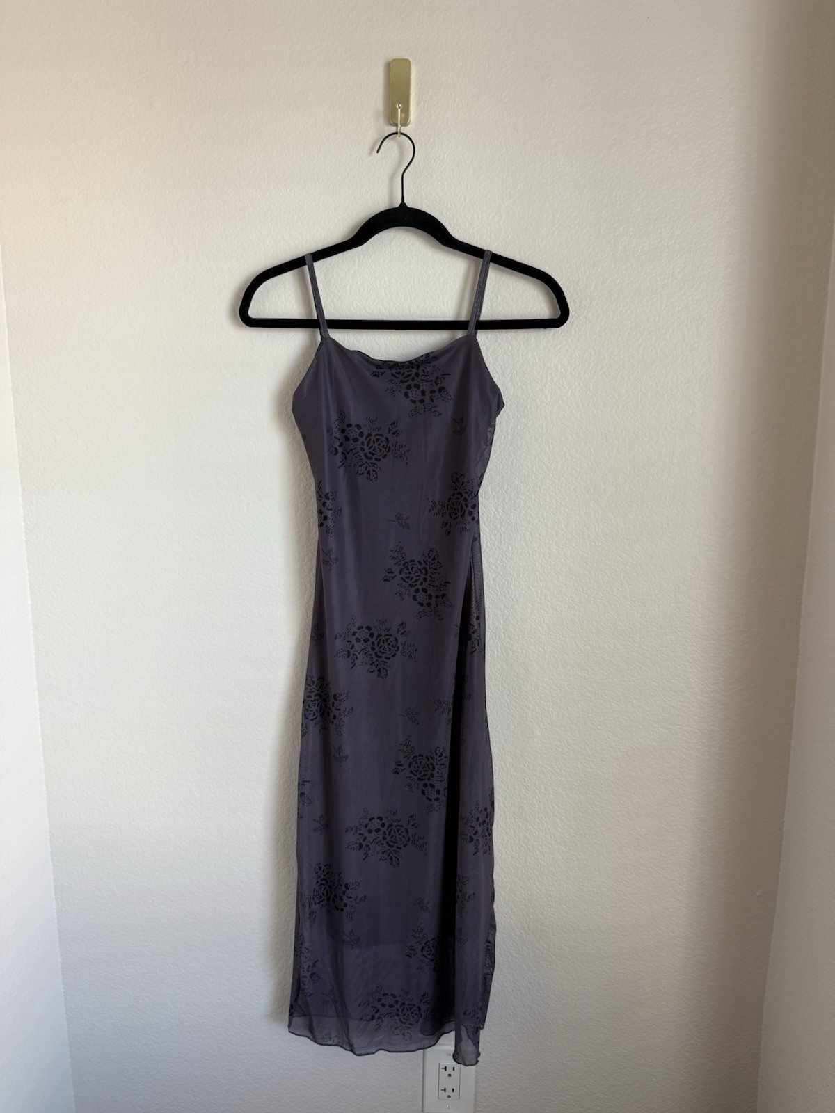 DAZY Slip Dress Small Purple Sheer Floral Midi Spaghetti Strap Y2K Whimsigoth