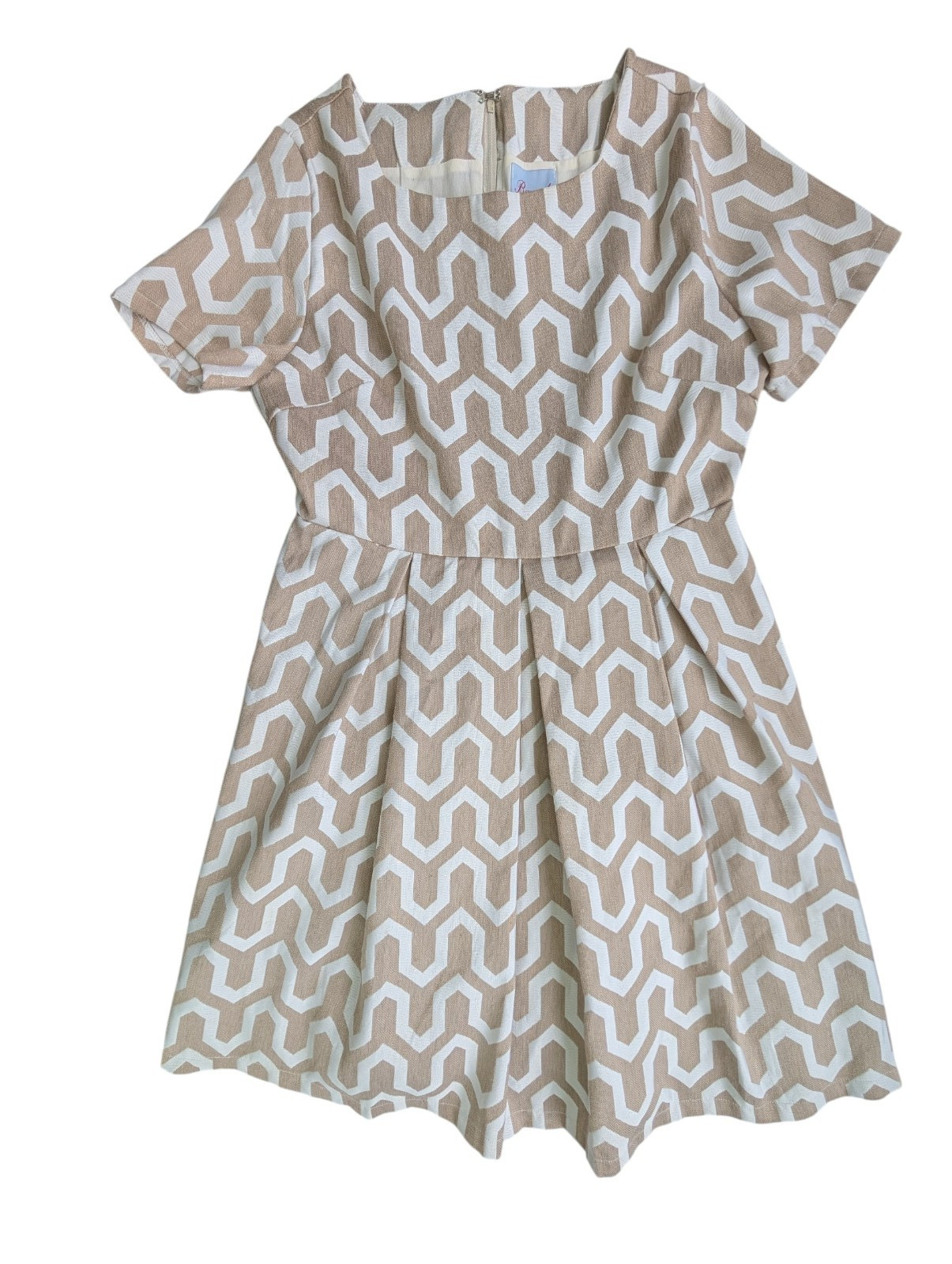 Banned Retro Beige Geometric Shift Mini Dress Mod 60s Style UK 14 US 10 L