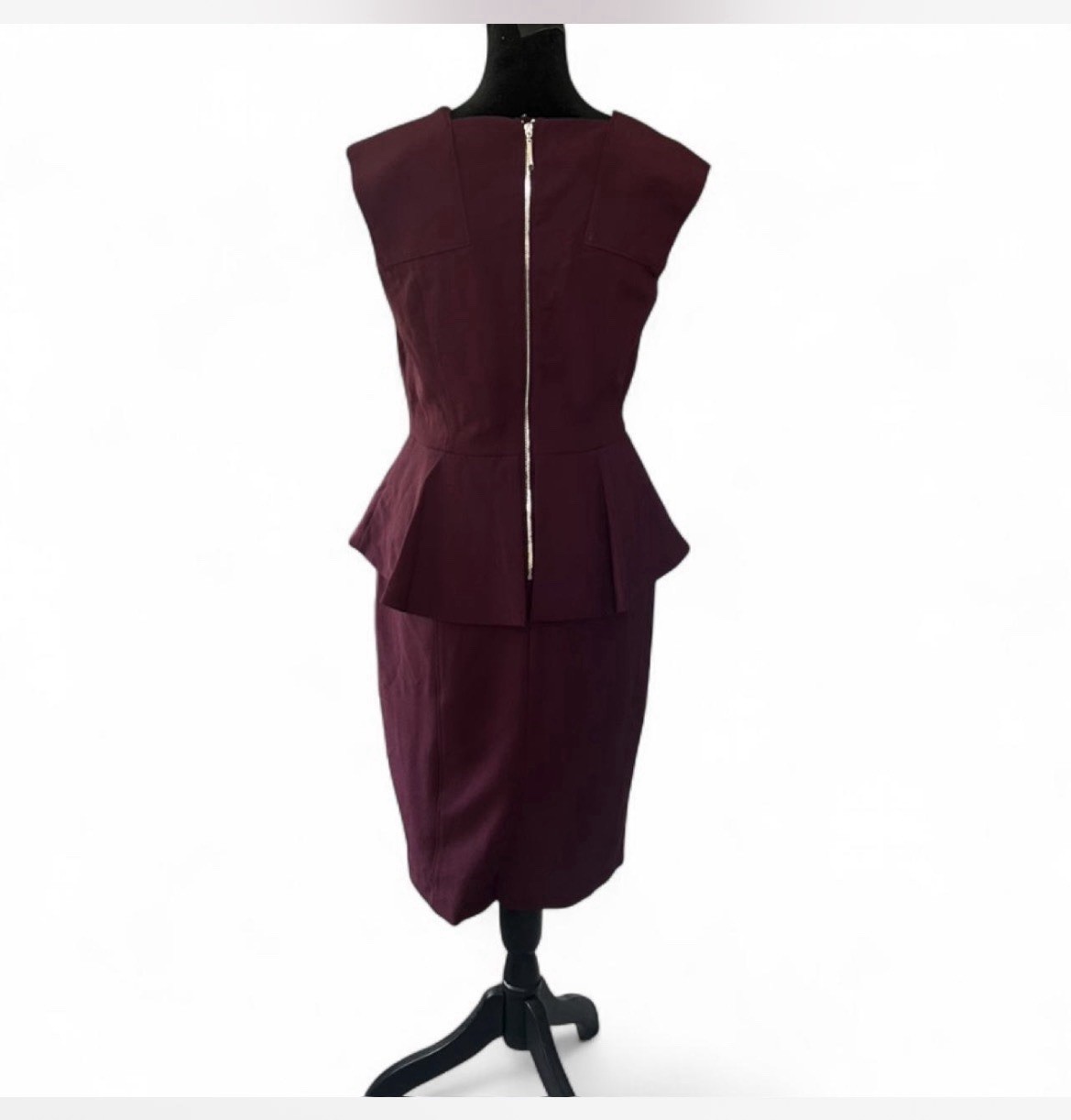 White House Black Market Burgundy Peplum Sheath Knit Zip Lined Dress 2