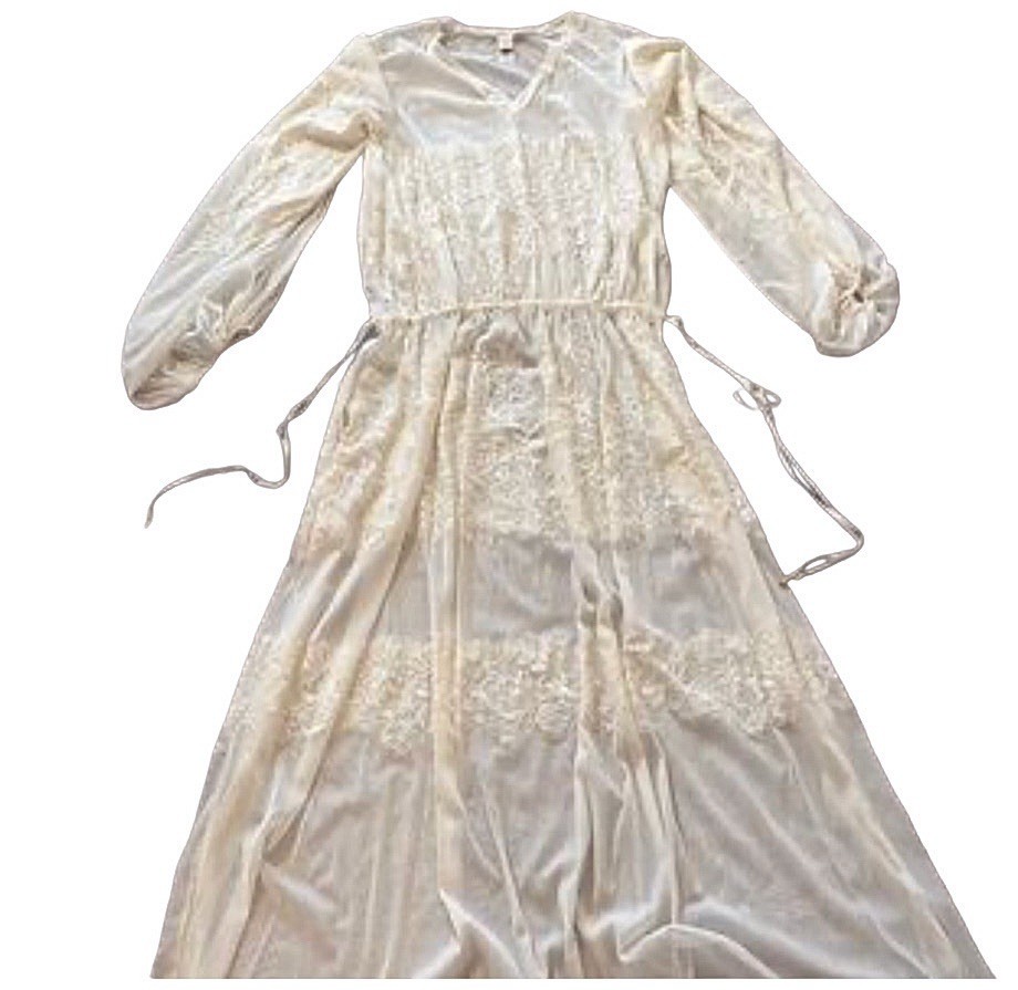 HAH Royal HAHness Eggshell Sheer Lace Maxi Dress XS/S Balloon Sleeve Pockets
