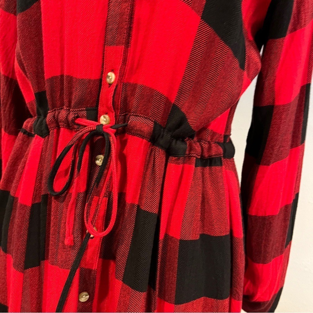 Maurice’s Red and Black Plaid button down midi Shirt Dress