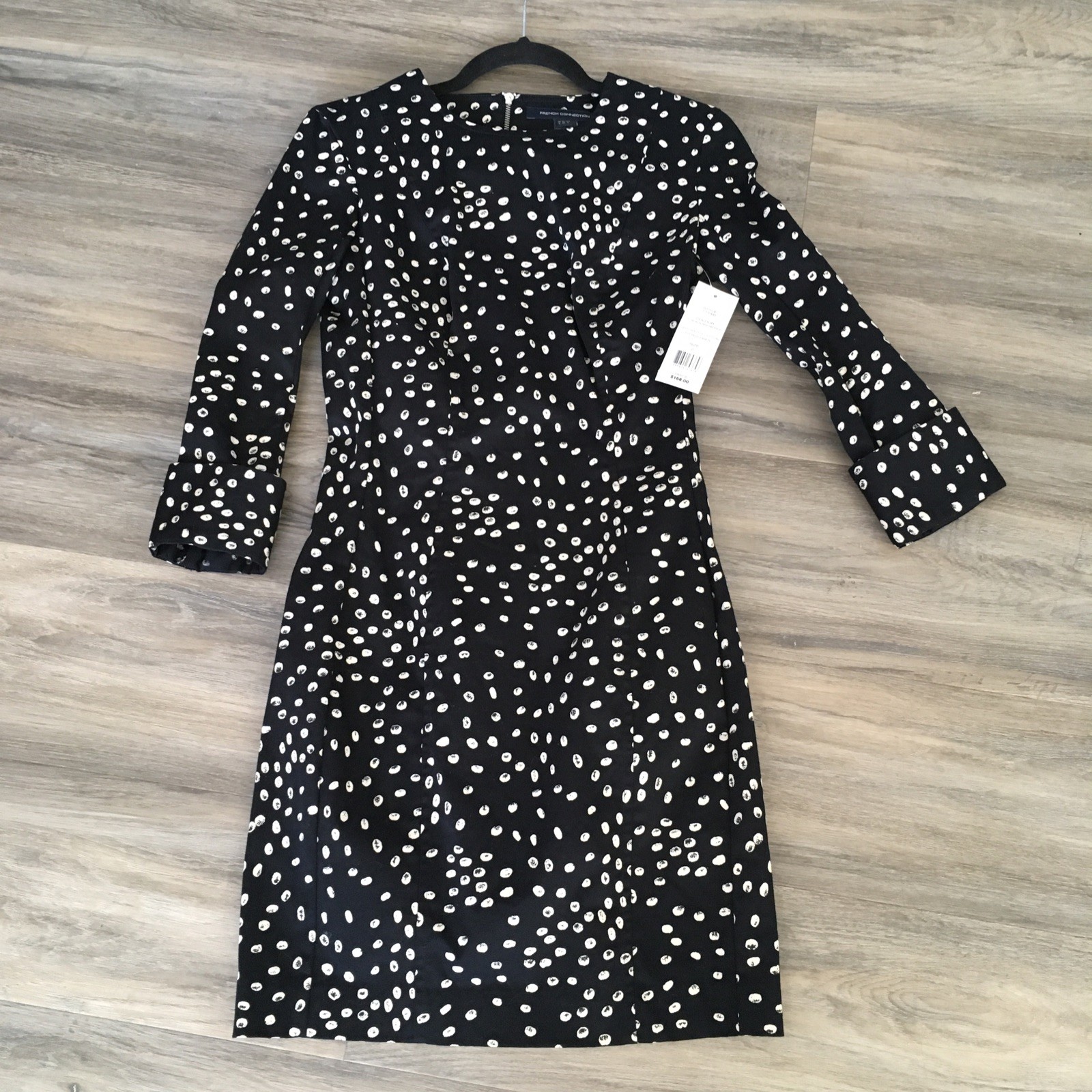 French Connection Fast Spotty Vintage Dress Snowdrop 2 Dot Black White Stretch